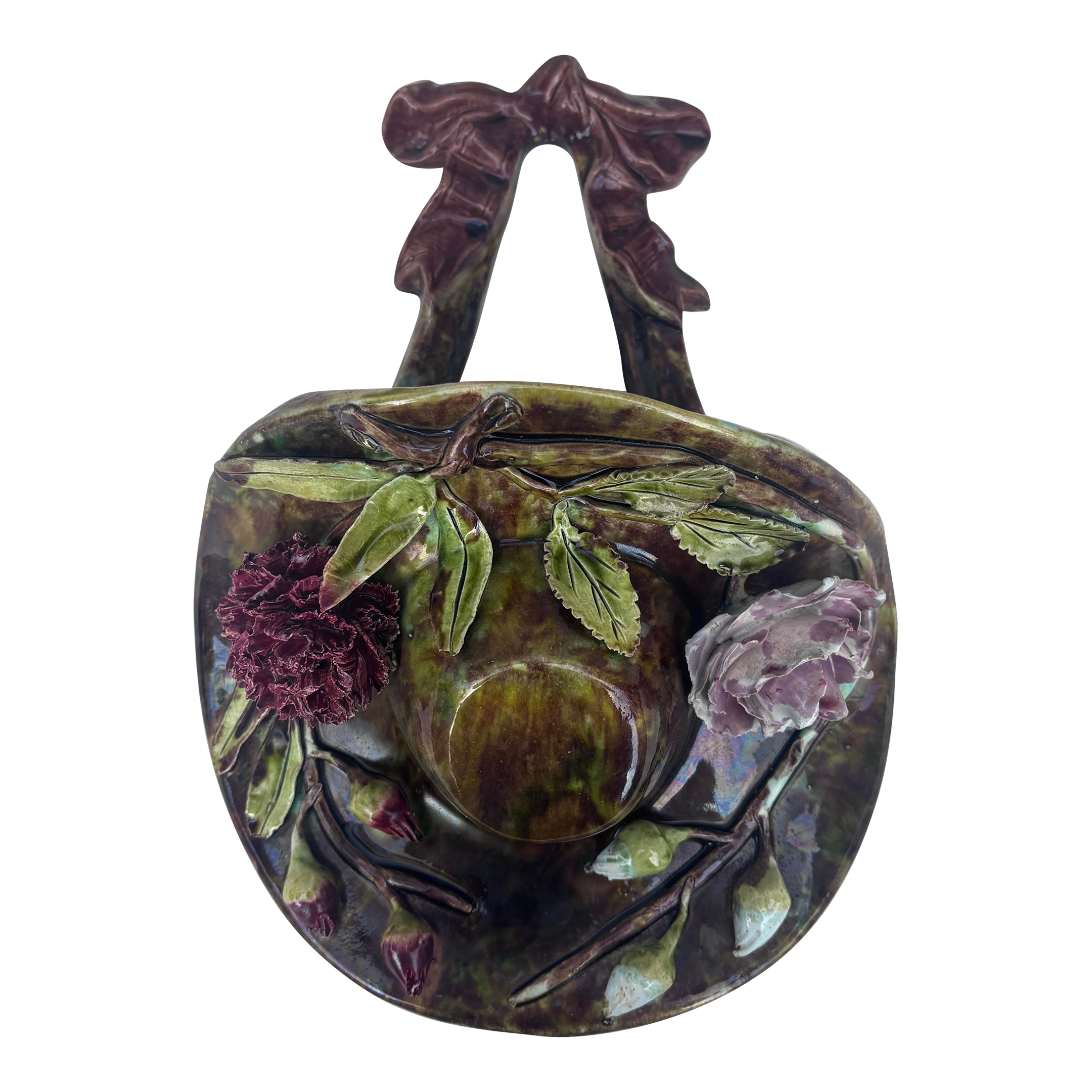 19th Century French Majolica Hat Wall Pocket