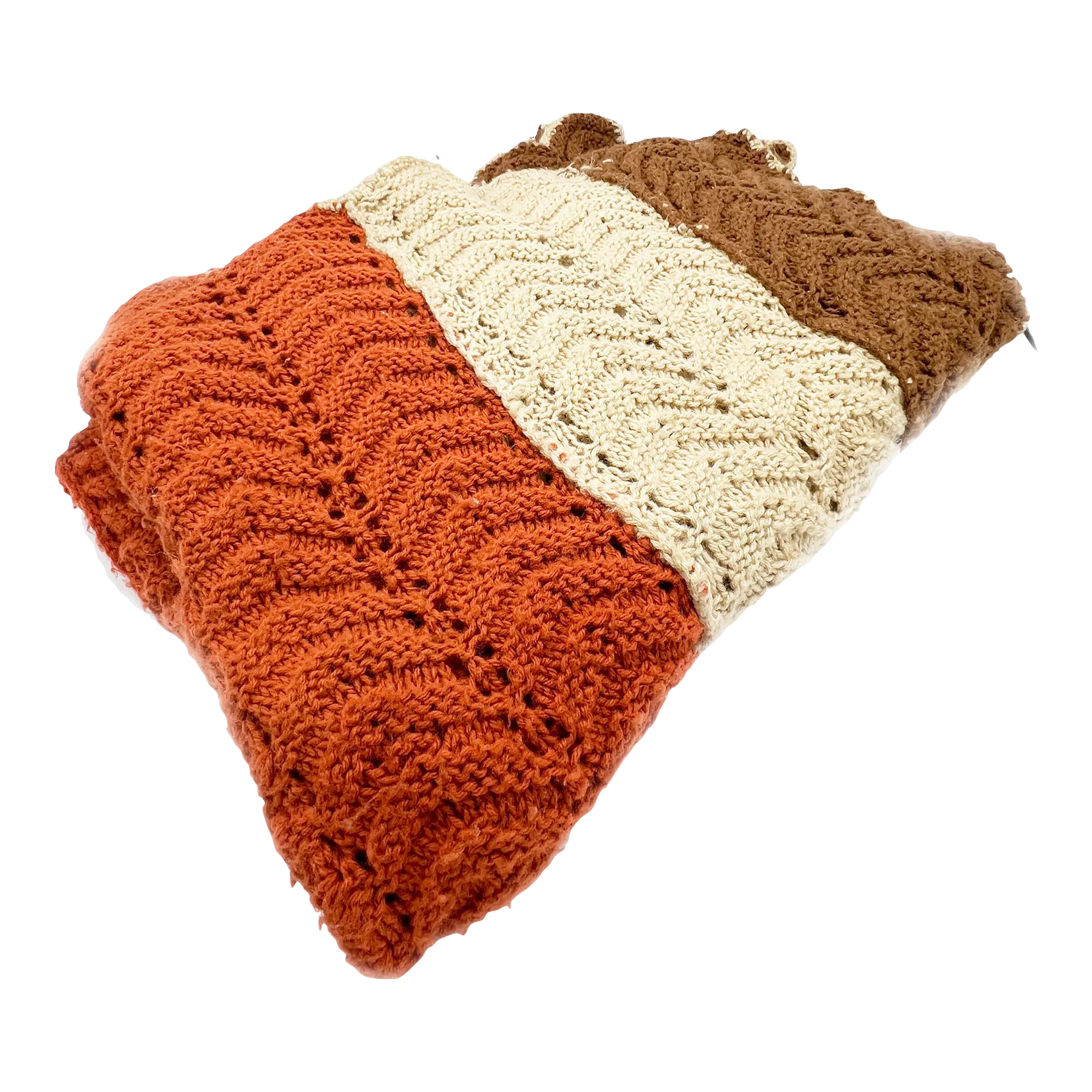 Retro 1970s Handmade Textured & Striped Crochet Blanket