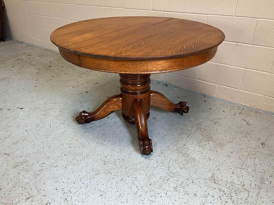 Antique tiger oak 2024 round dining table