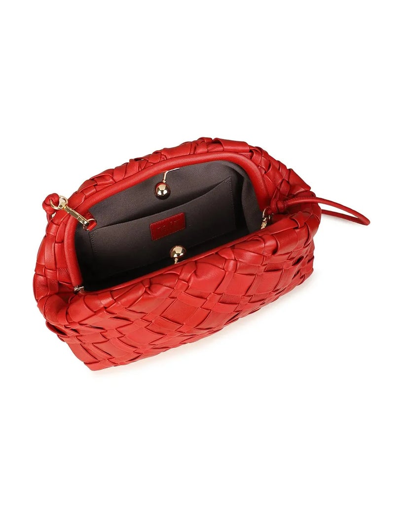 Rafe Woven Leather Aya Frame Clutch, Red