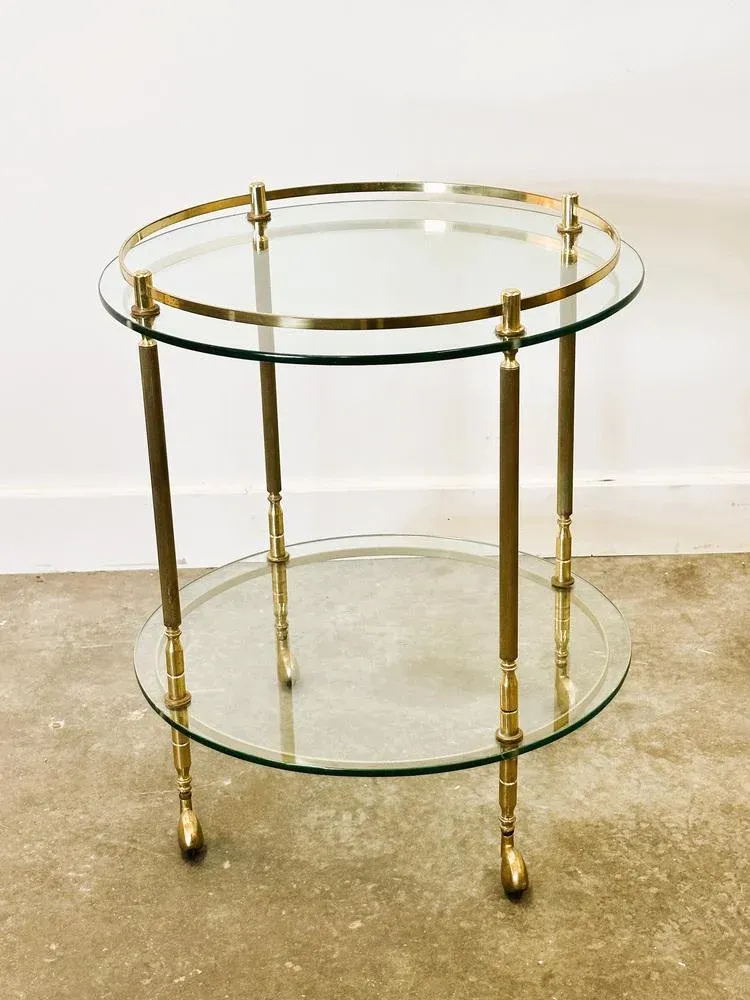 Mid-Century Italian Modern Round Brass and Glass Bar Cart, Italy, 1970s
