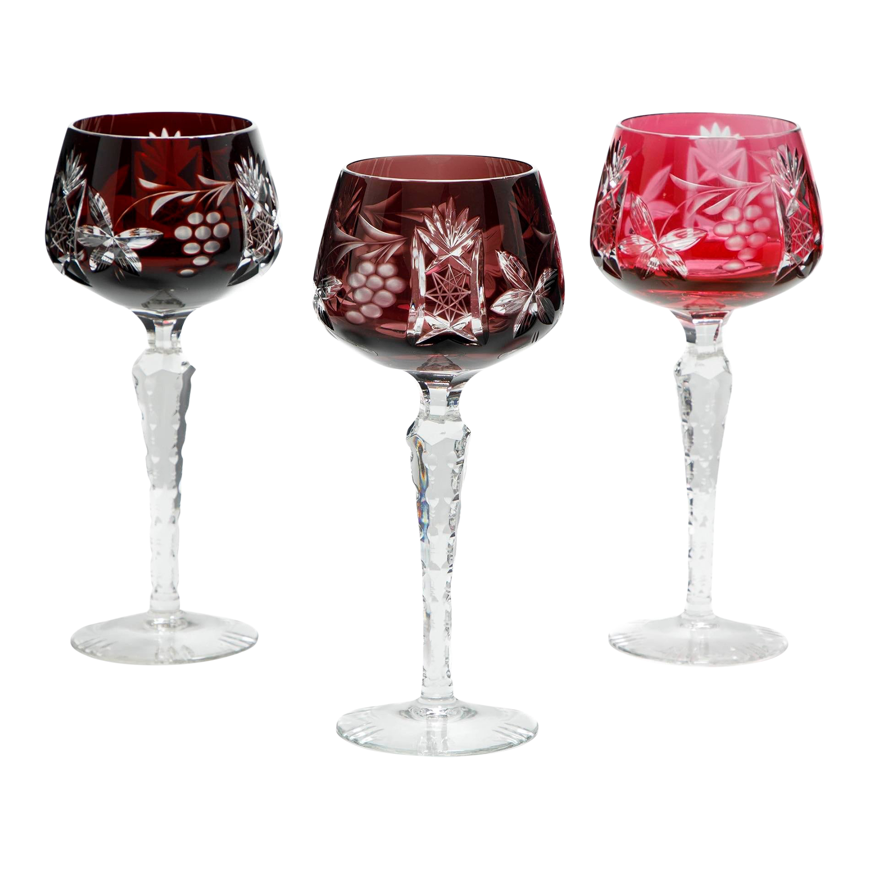 1970s Vintage Midcentury Bohemian Cut to Clear Crystal Stemware Set of