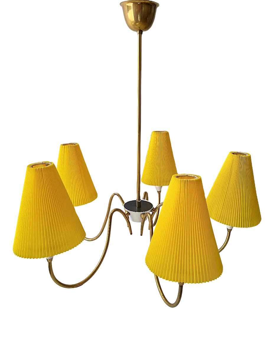 Vintage Brass Pleated Shade Pendant Lamp, 1960