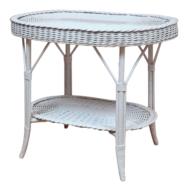 Farmhouse Oblong Wicker Table with Woven Lower Shelf Chairish