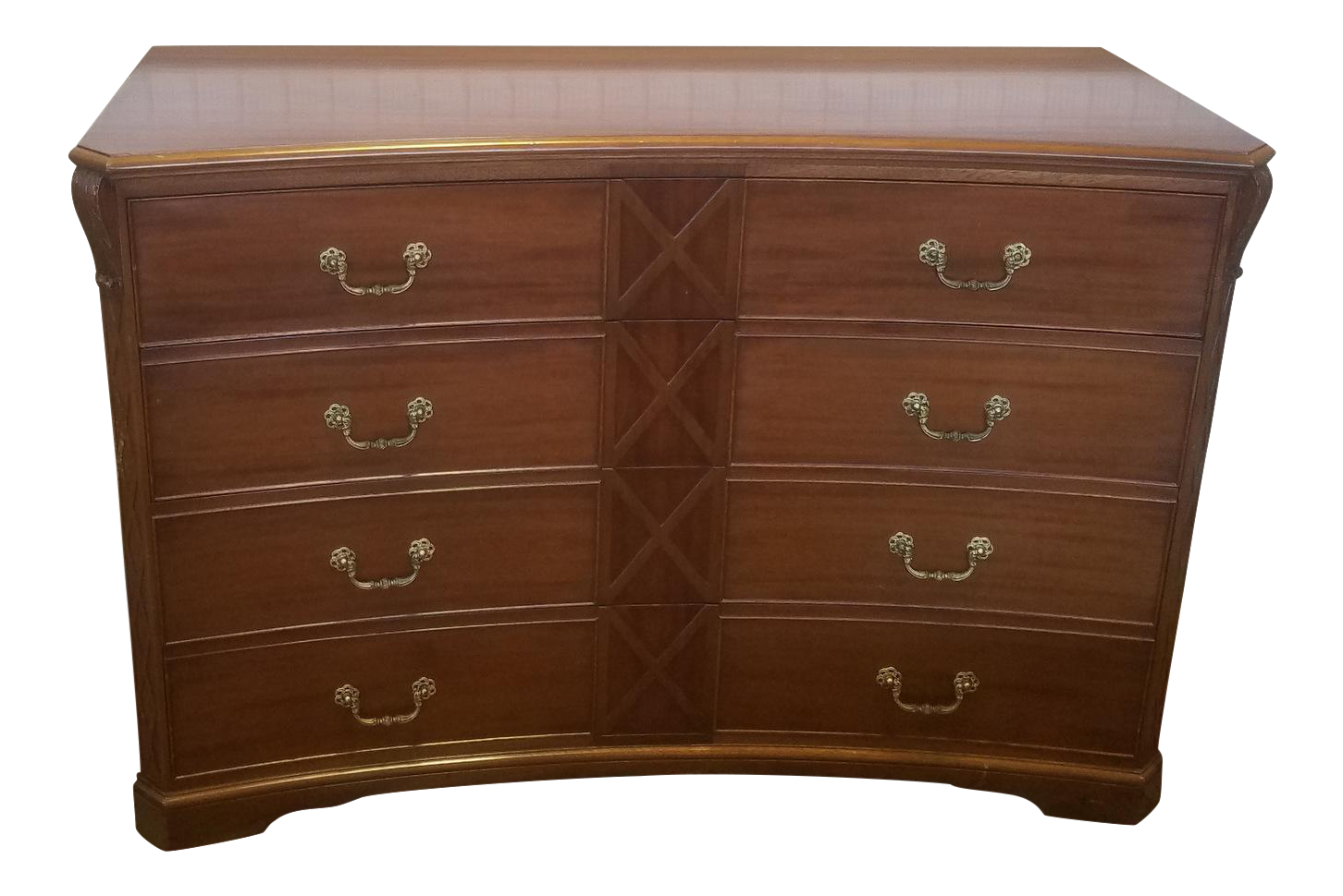 Fine Quality 1950s Mahogany Concave Front Chippendale Style 4 Drawer