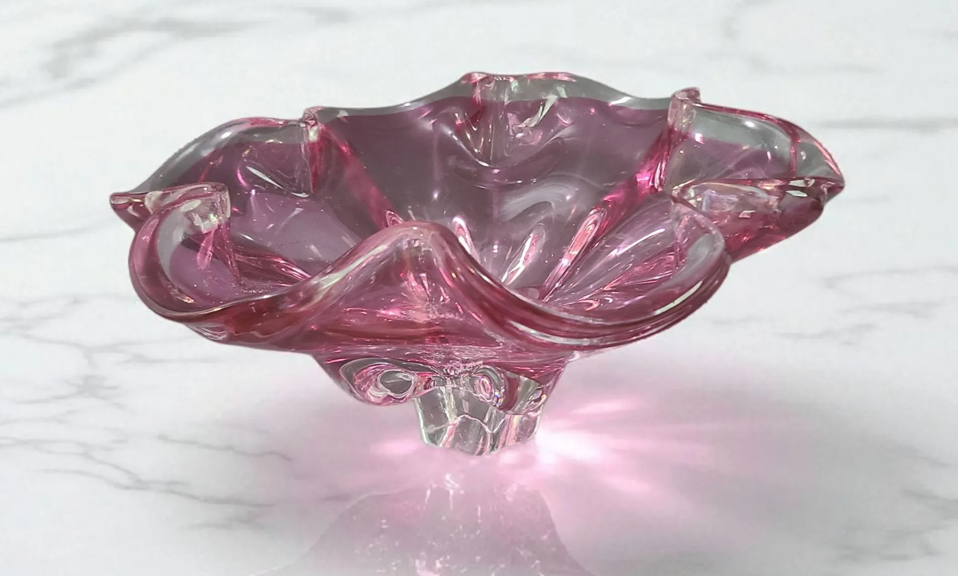 Hsi Chen◇ガラス花どめ　アイボリー1個＆ピンク 7個◇オブジェ Vintage Czech 1960's cranberry clear bicolor glass bowl Josef