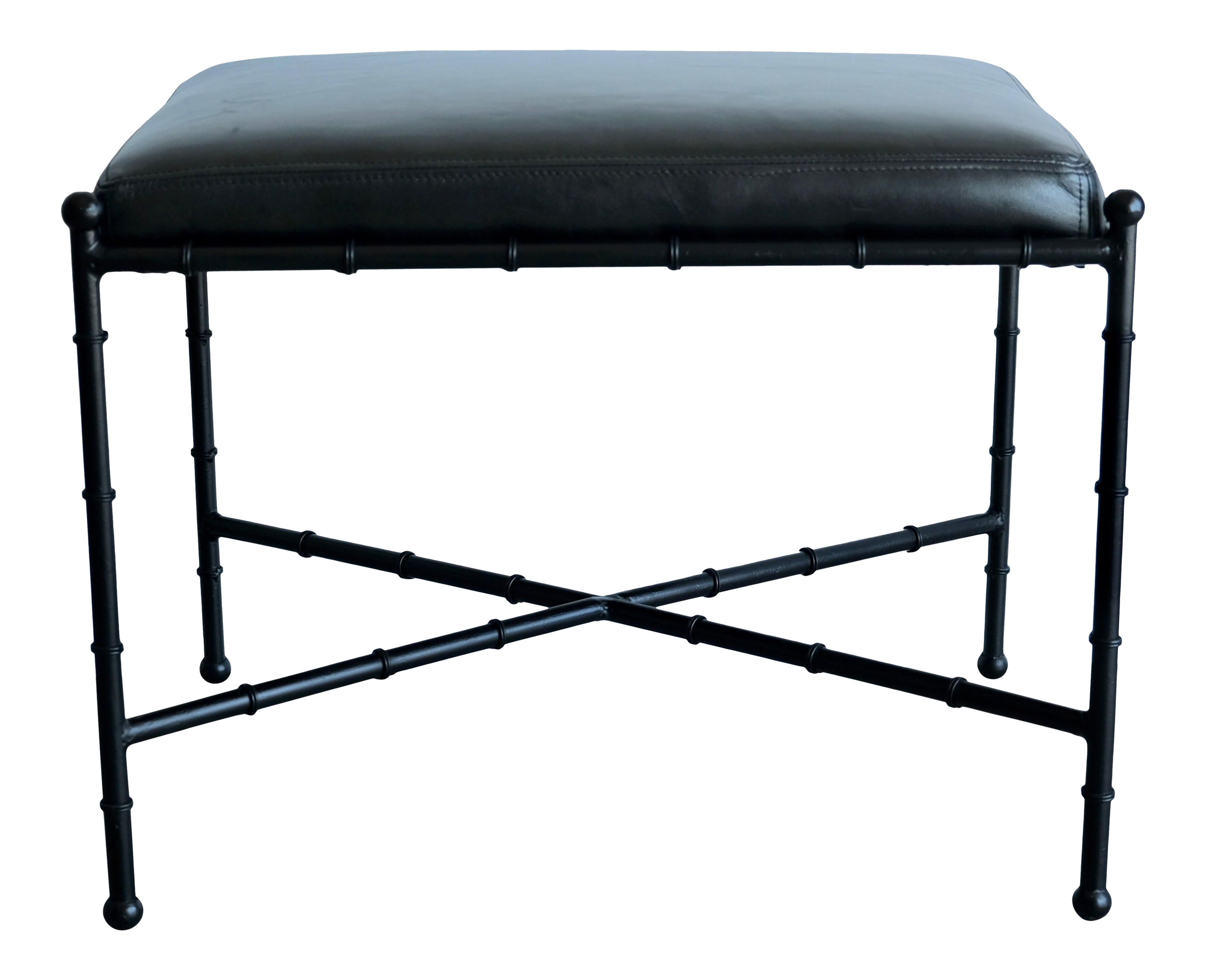 Black On Black Leather And Metal Bamboo Vanity Stool Chairish