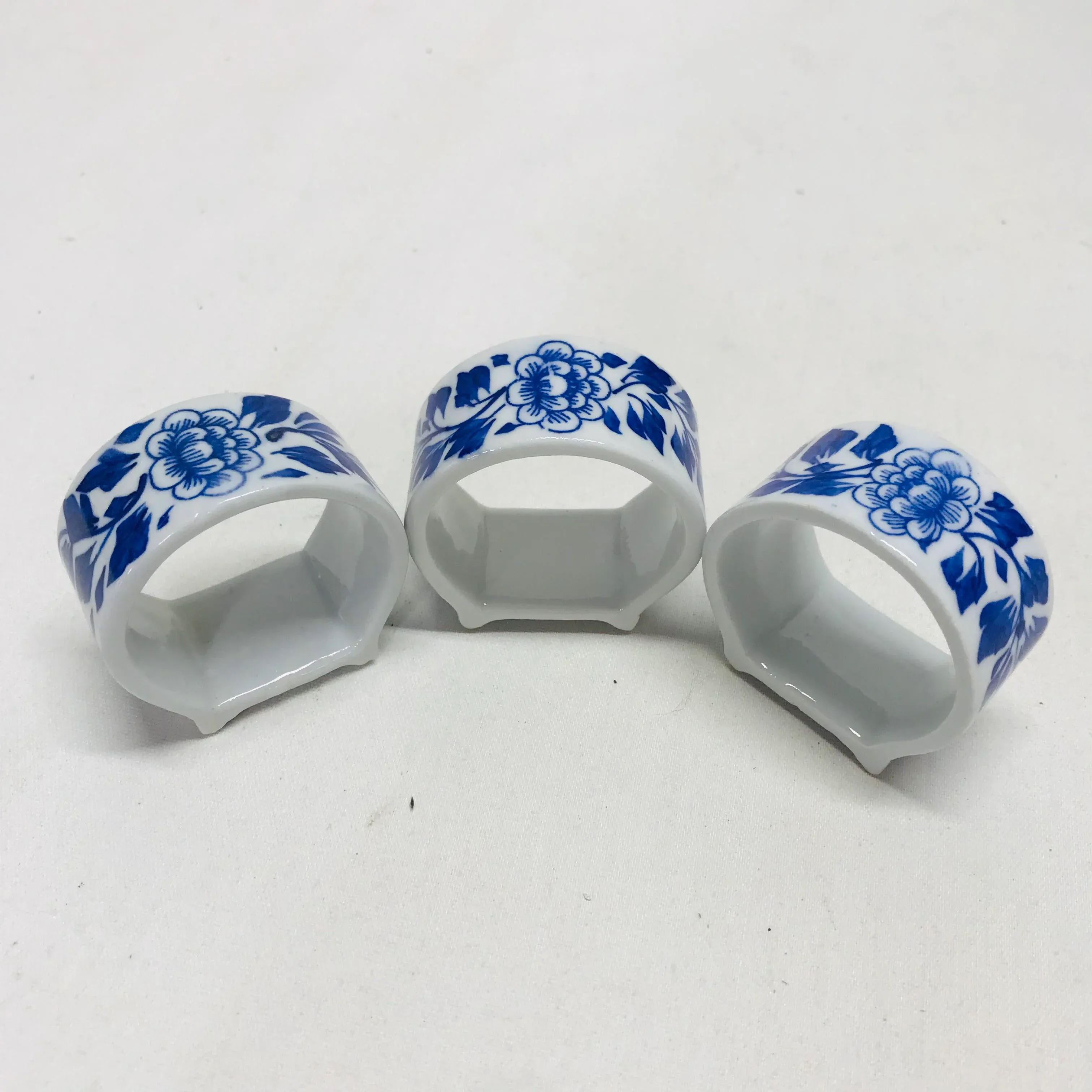 1990s Blue and White Napkin Rings Set of Chairish