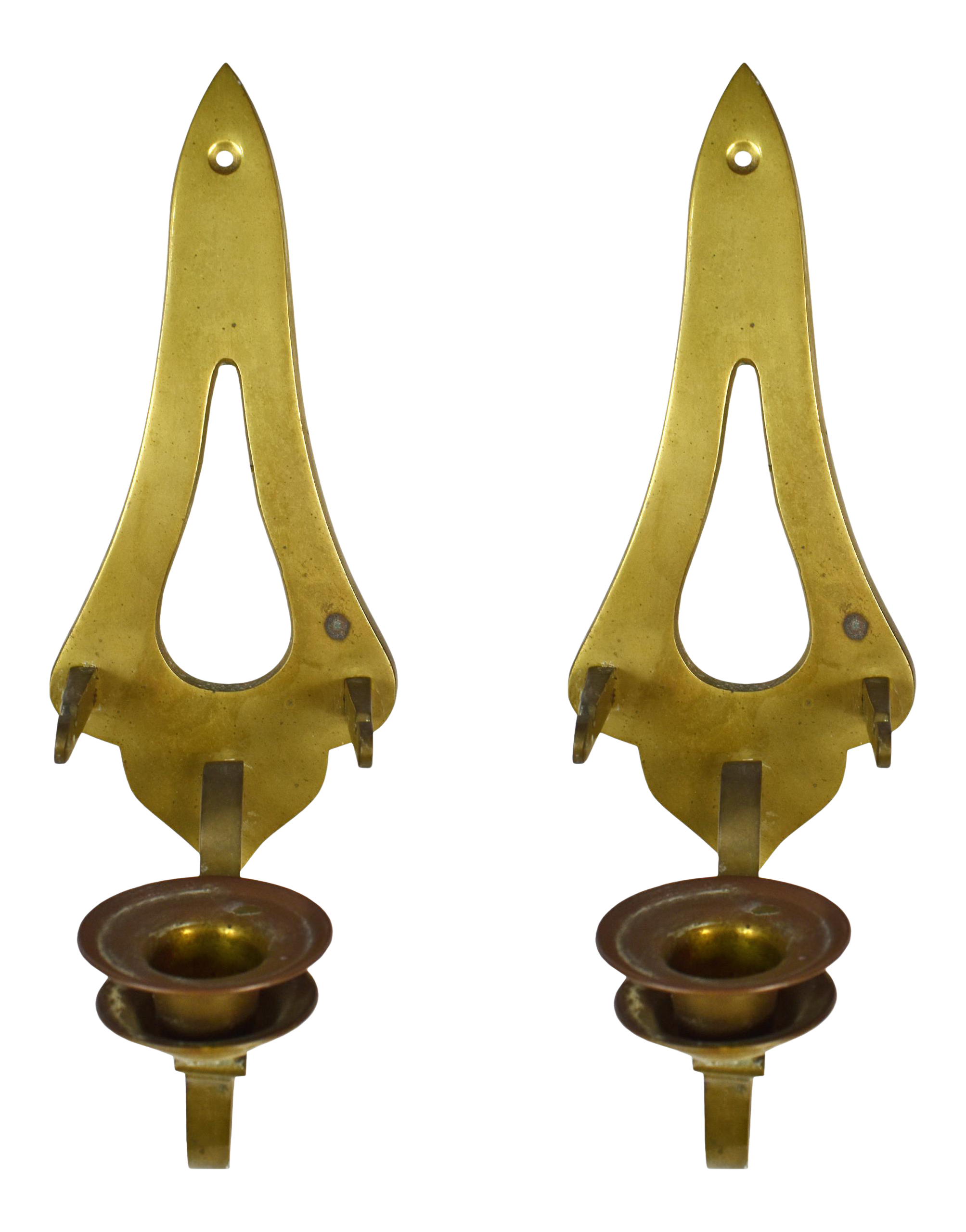 brass wall candle holders on Vintage Mid 20th Century Brass Wall Mounted Sconces Single Candle Candlestick Holders A Pair Chairish