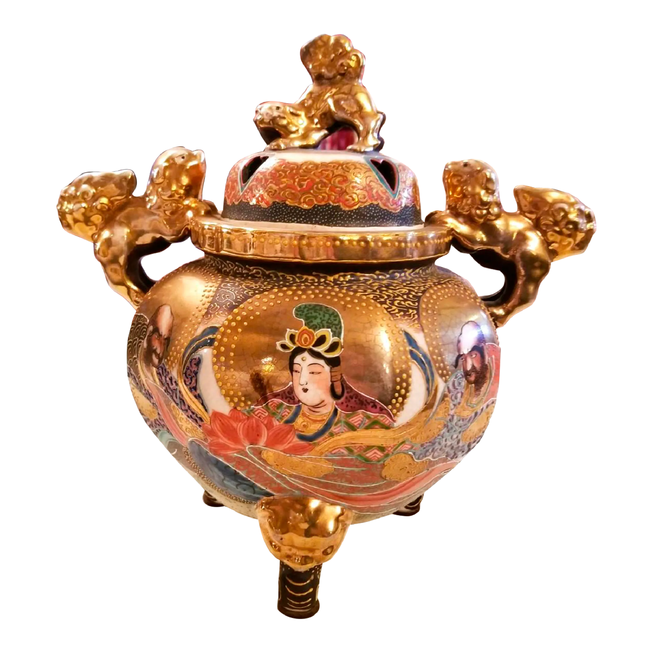 Late 19th Century Japanese Satsuma Gold and Hearts Incense
