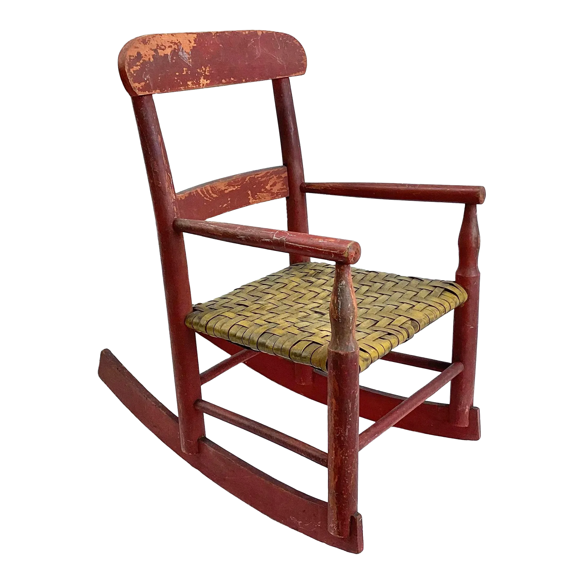 Late 19th Century Vintage Farmhouse Red Child’s Wood Rocking Chair With ...