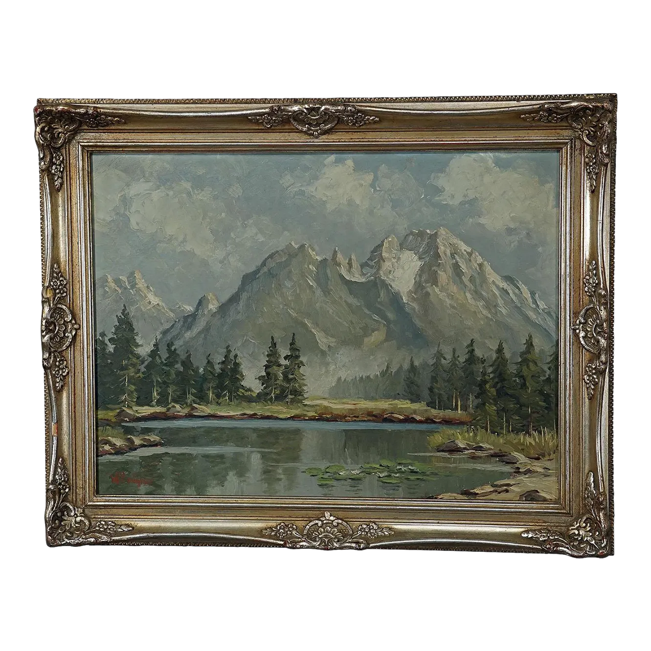 絵画 Mountain ridge lake mountain crest lake