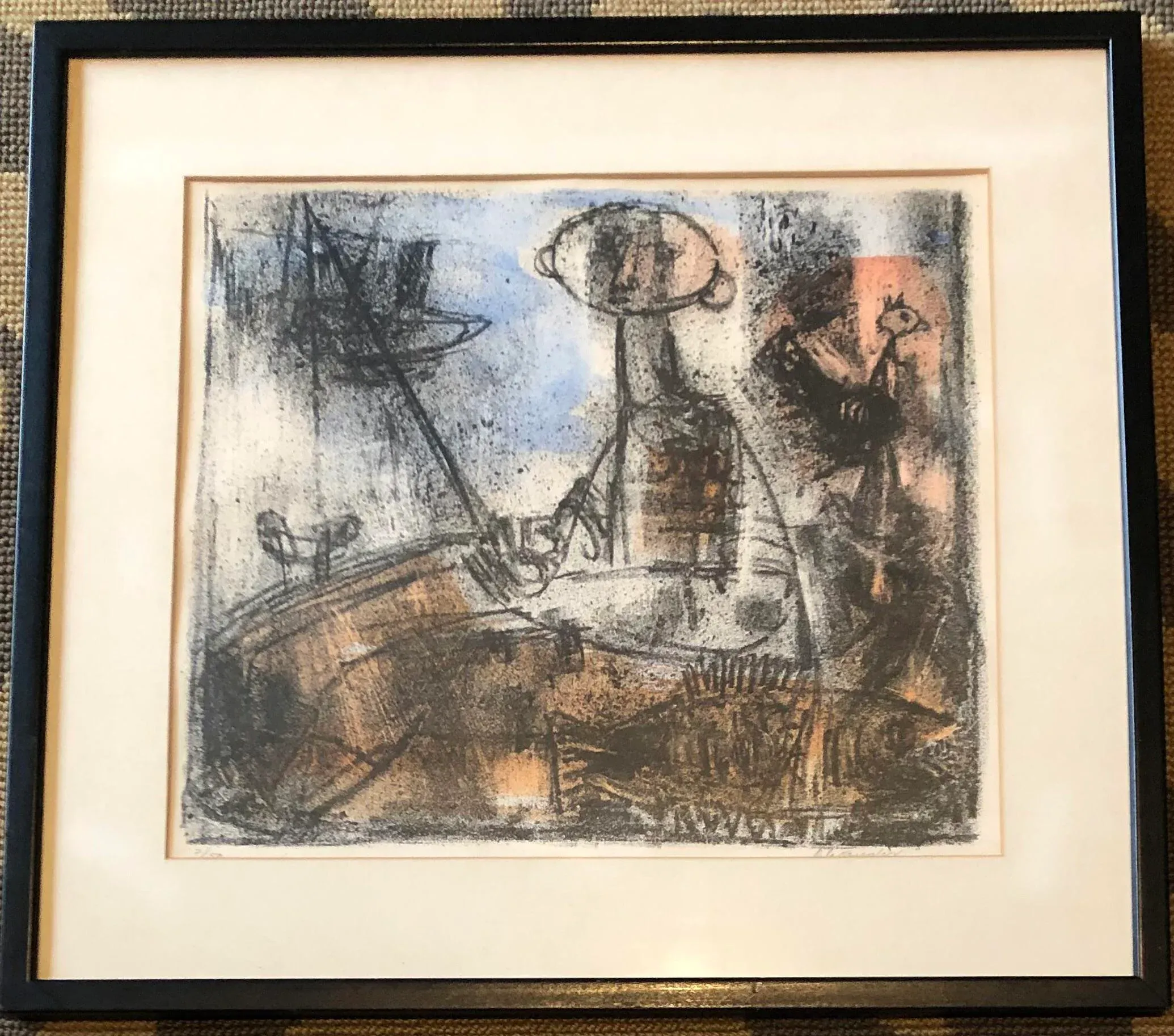 Original Vintage Mid Century Modern Abstract Lithograph Signed -1960’s