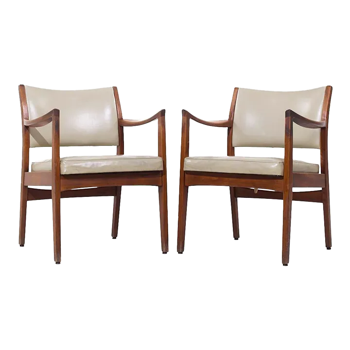 Johnson Chair Co Mid Century Walnut Arm Chairs - Pair | Chairish
