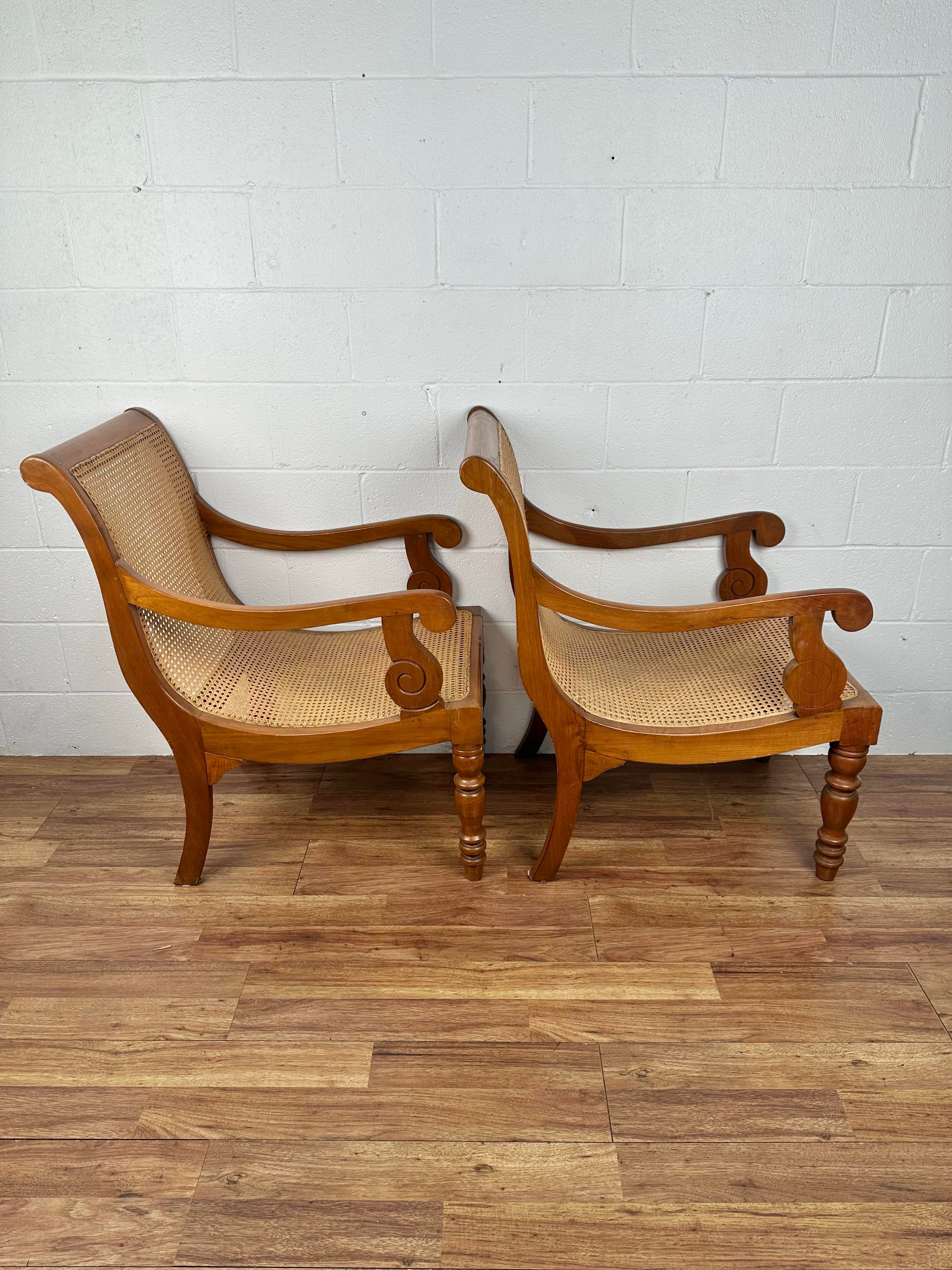 Mid 20th Century Mid Century British Colonial Plantation Ceylonese  Satinwood Cane Lounge Chairs- Set of 2, image size:3024x4032