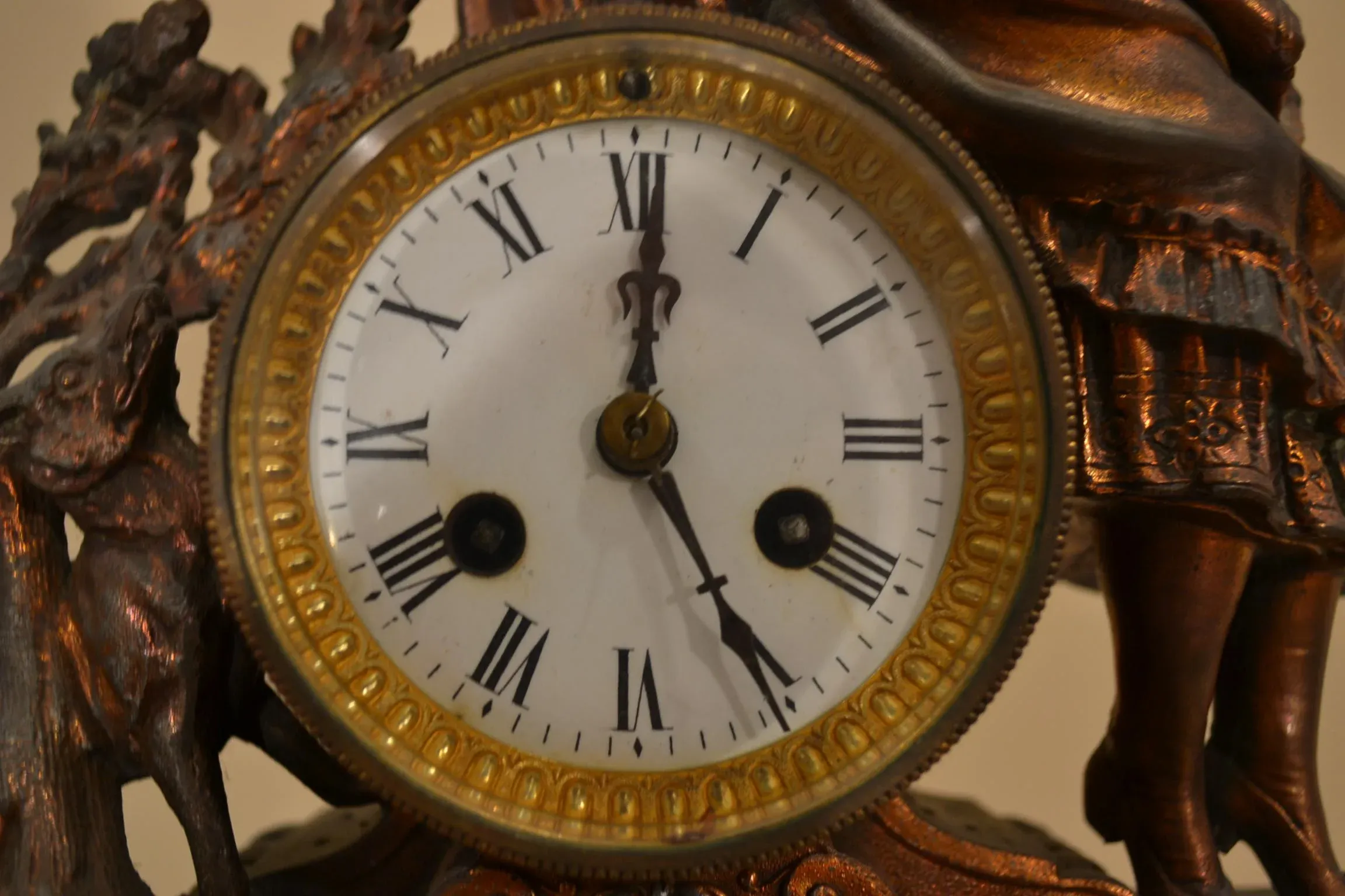 Antique Clock Japy Freres Figural 'Girl With Dog' Mantel | Chairish