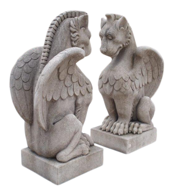 Pair of Carved Limestone Gargoyle Statues Chairish