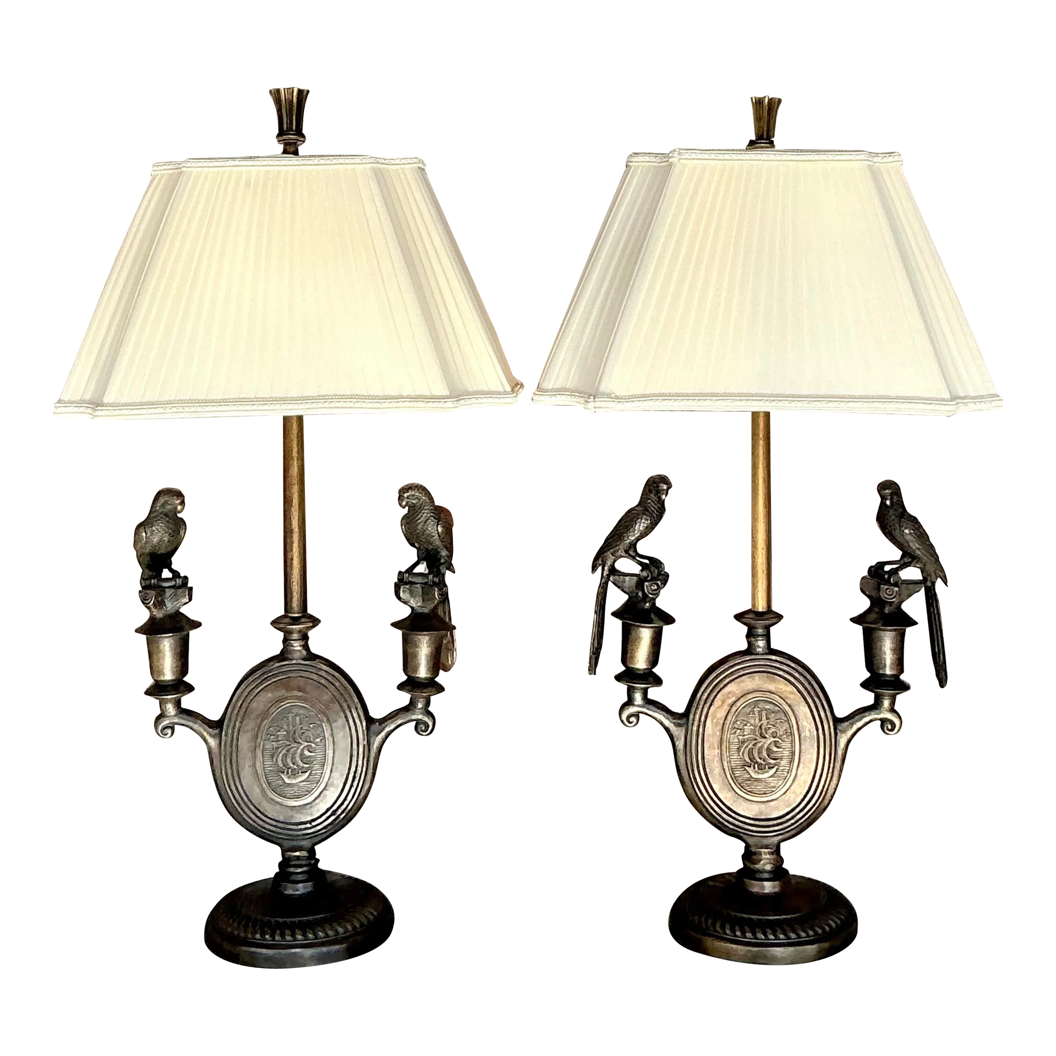 Vintage Boho Bronze Bird Lamps - a Pair