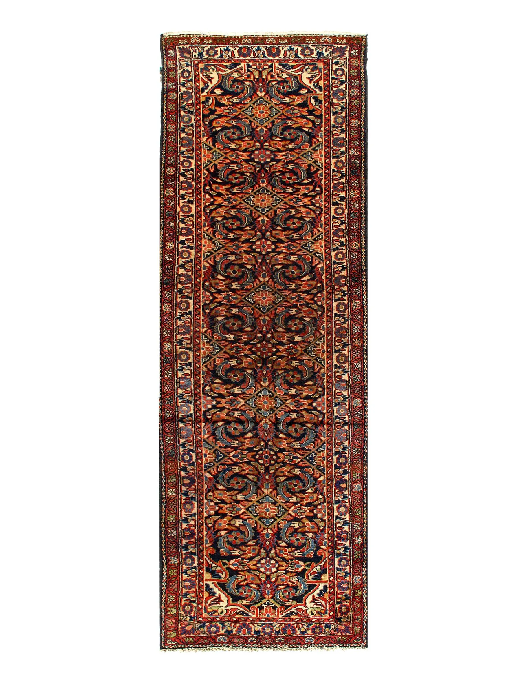 Navy Blue Fine Hand Knotted Antique Hamadan Runner 3\'4\'\' X 10\'4\'\'
