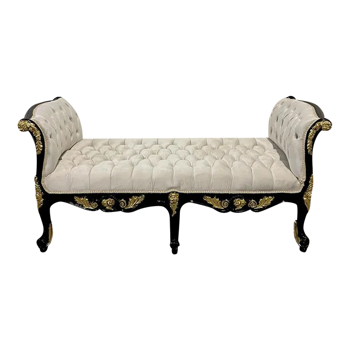 French Black Finish Hand Carved Wood Frame Tufted Bench Chairish