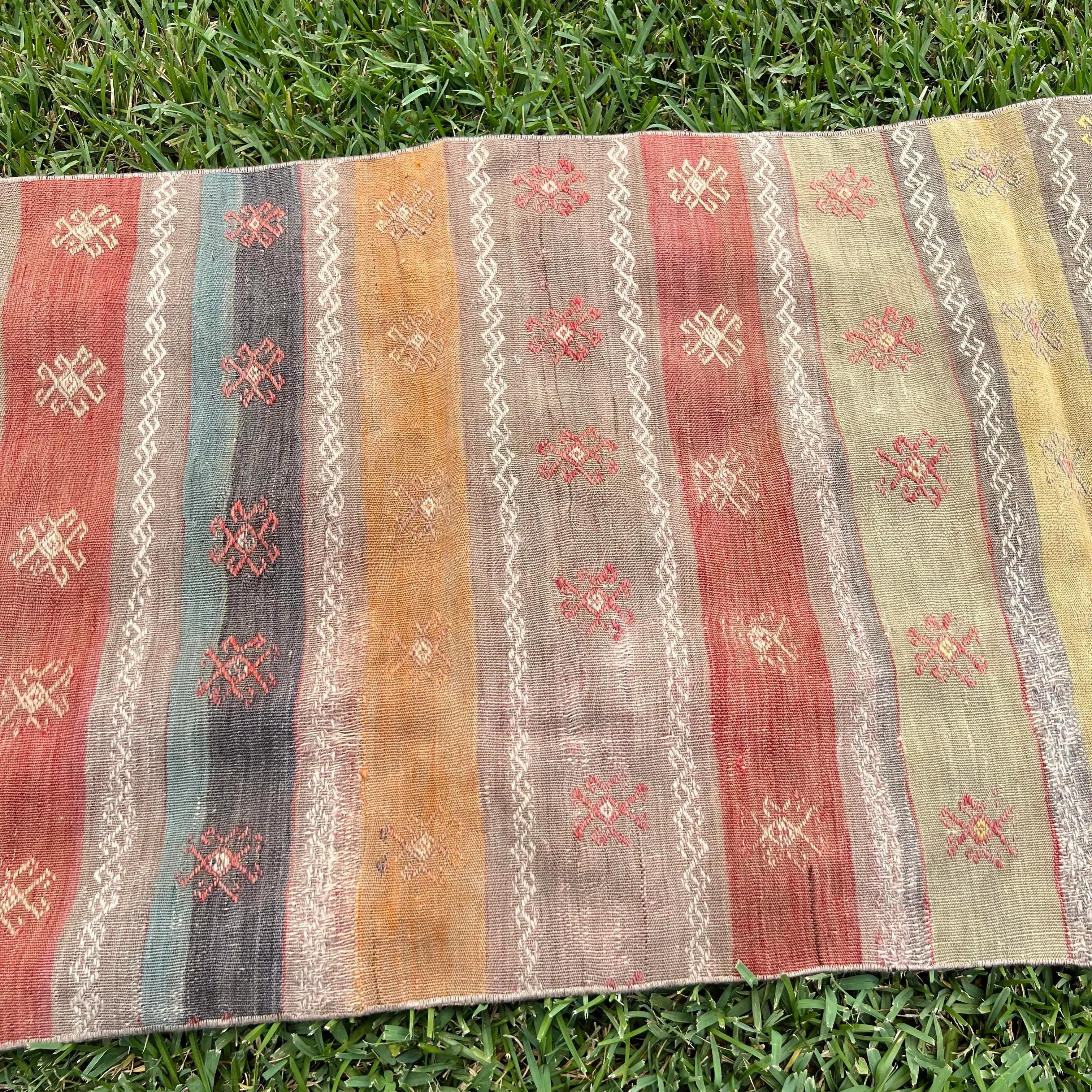 1960s Turkish Flatweave Striped Kilim Rug