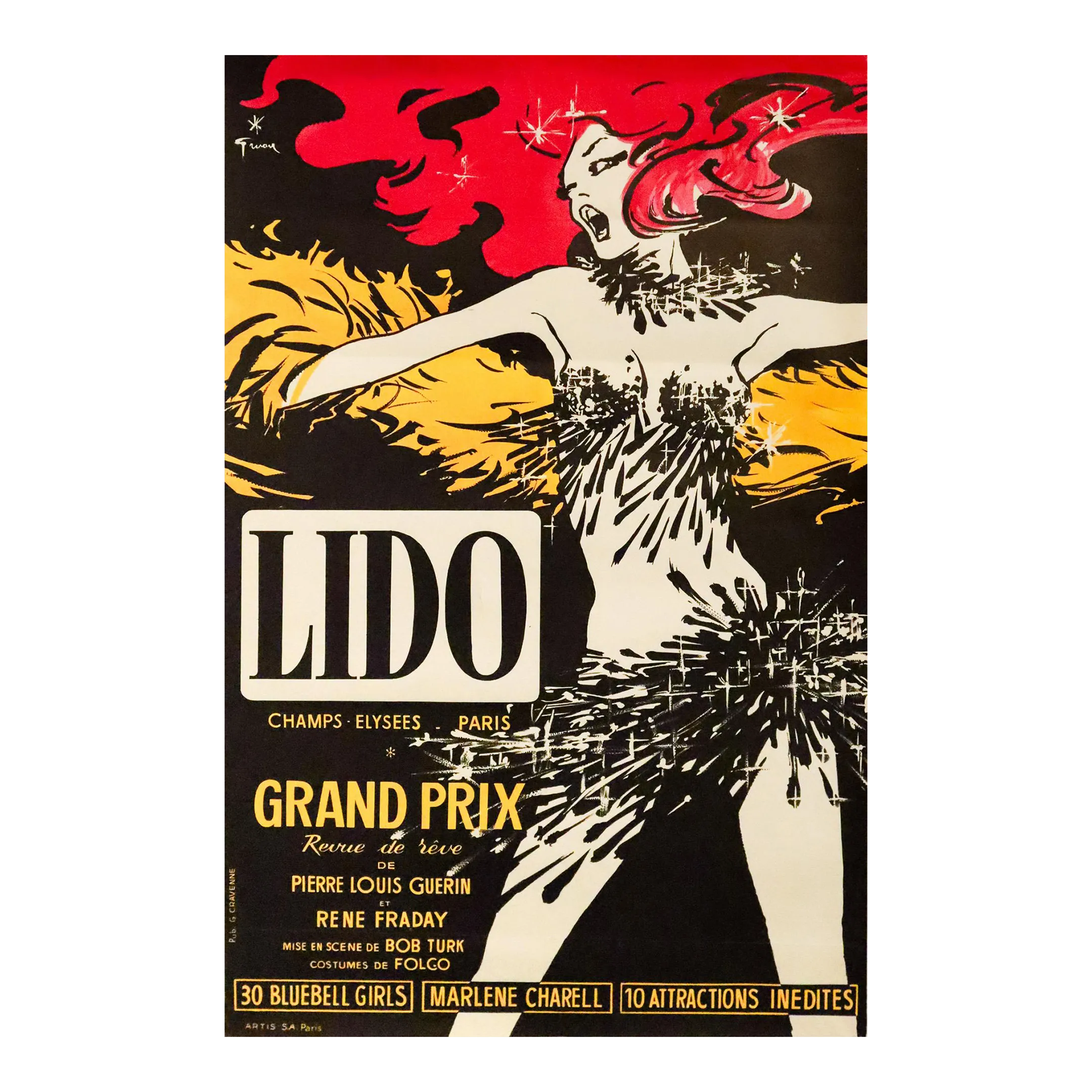 1960s Vintage French Cancan Poster, Lido 