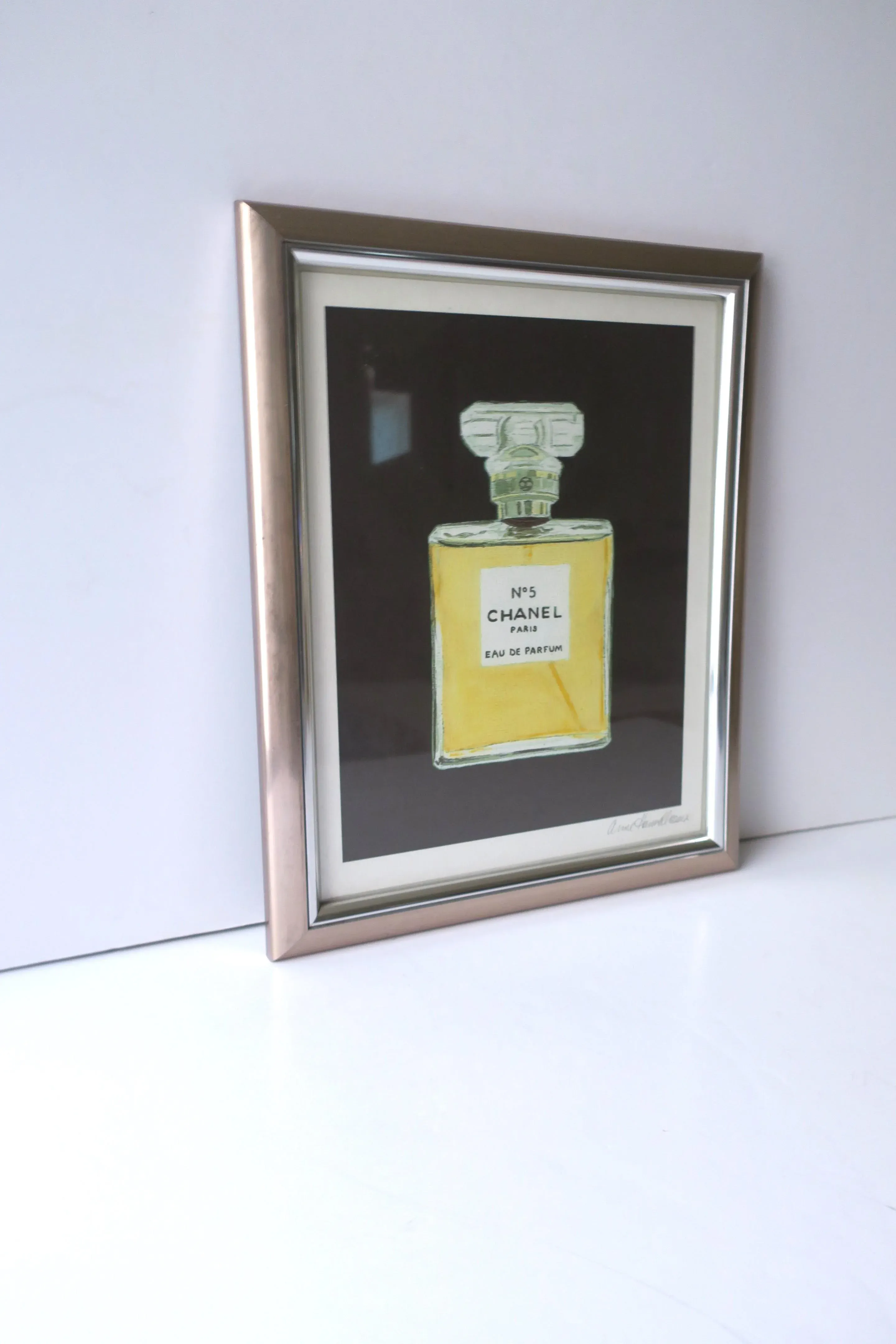 CHANEL No.5 パフューム アートパネル ゴールドフレーム Chanel No. 5 Perfume Bottle Watercolor Painting Signed by Artist
