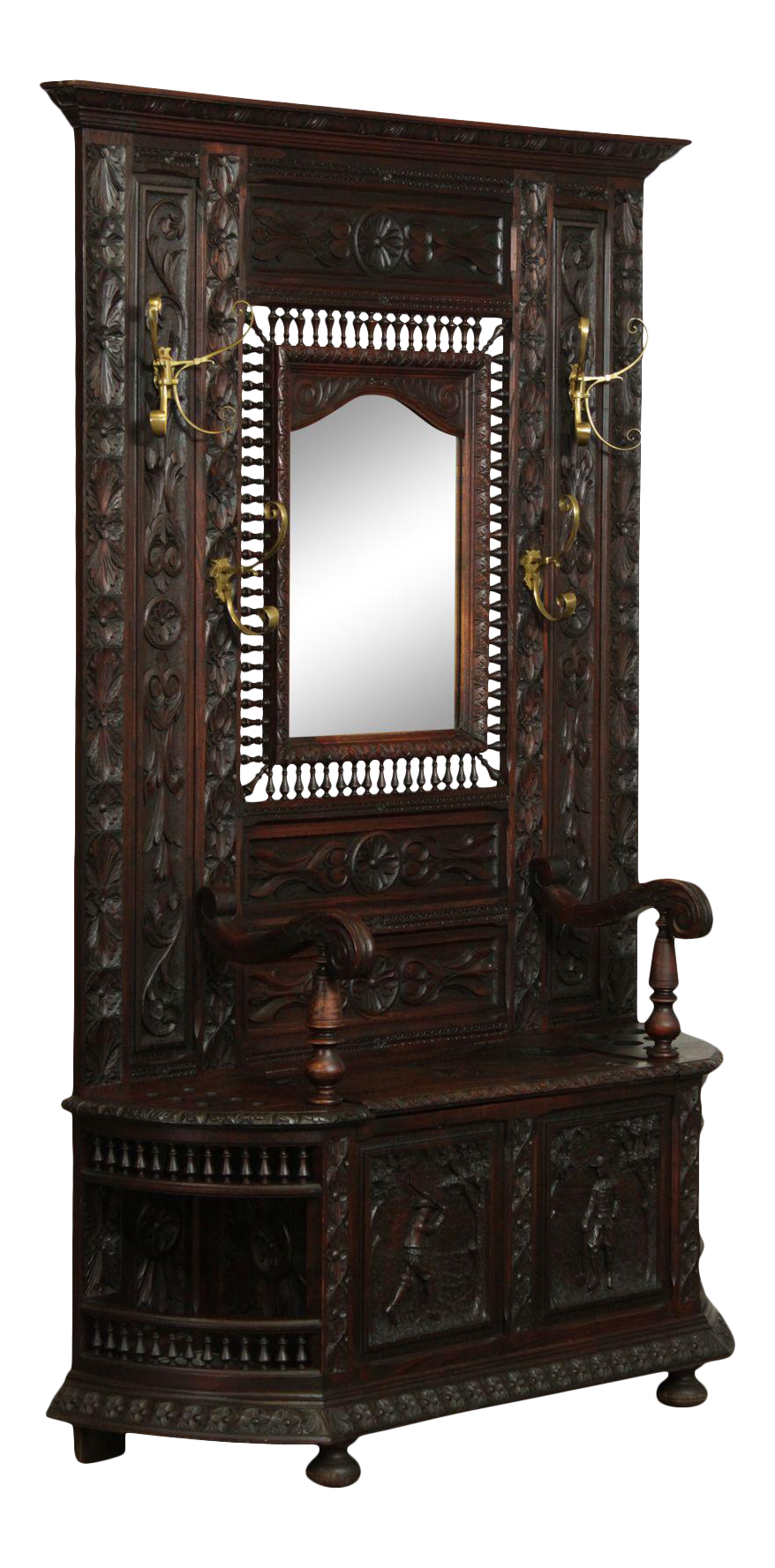 oak benches with backs on Antique French Brenton Carved Oak Mirror Back Hall Bench Chairish
