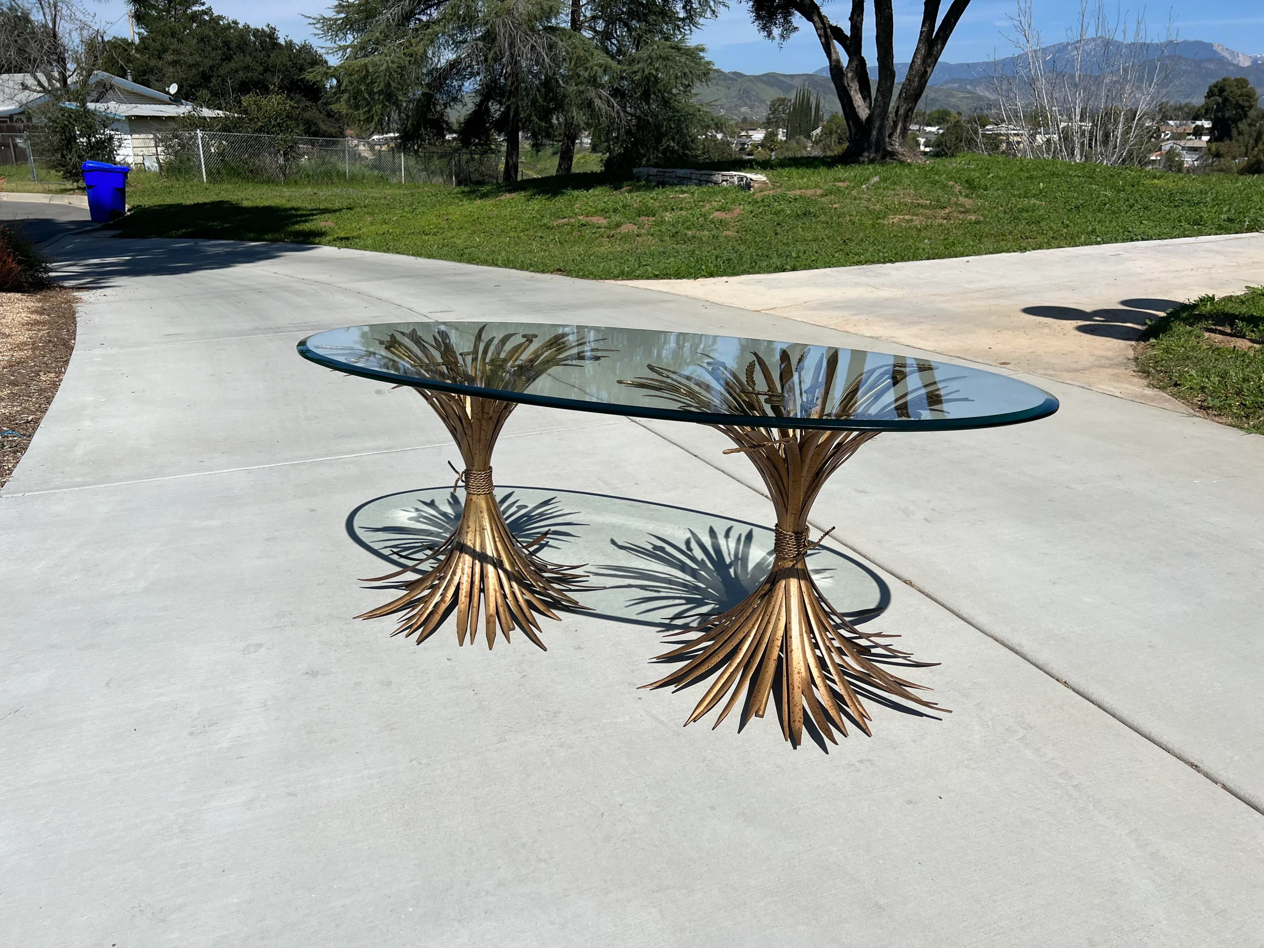 1960s Vintage Mid Century Modern Sheaf of Wheat Gold Gilt Oval