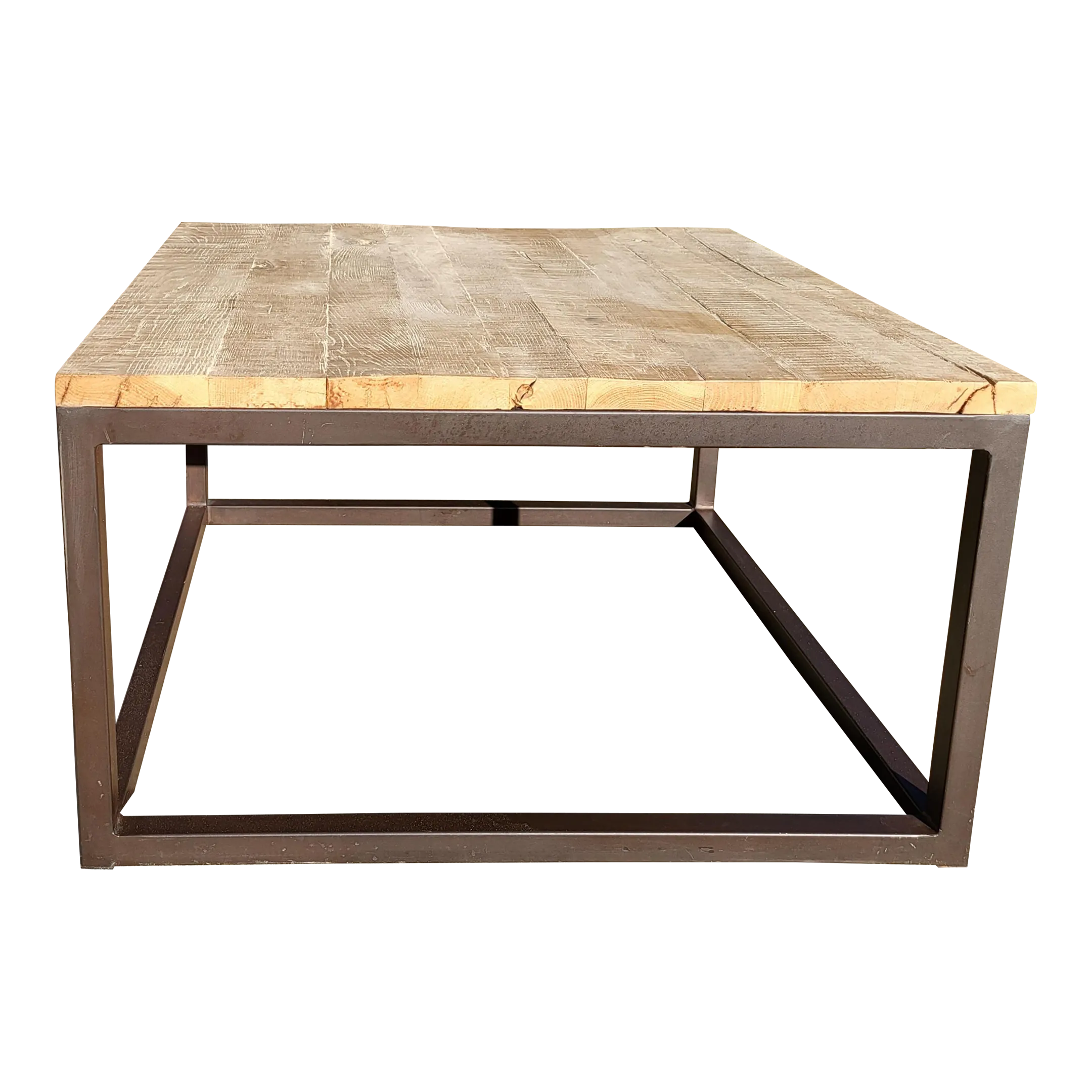 2010s Palecek Square Recycled Wood and Steel Industrial Coffee Table — free download