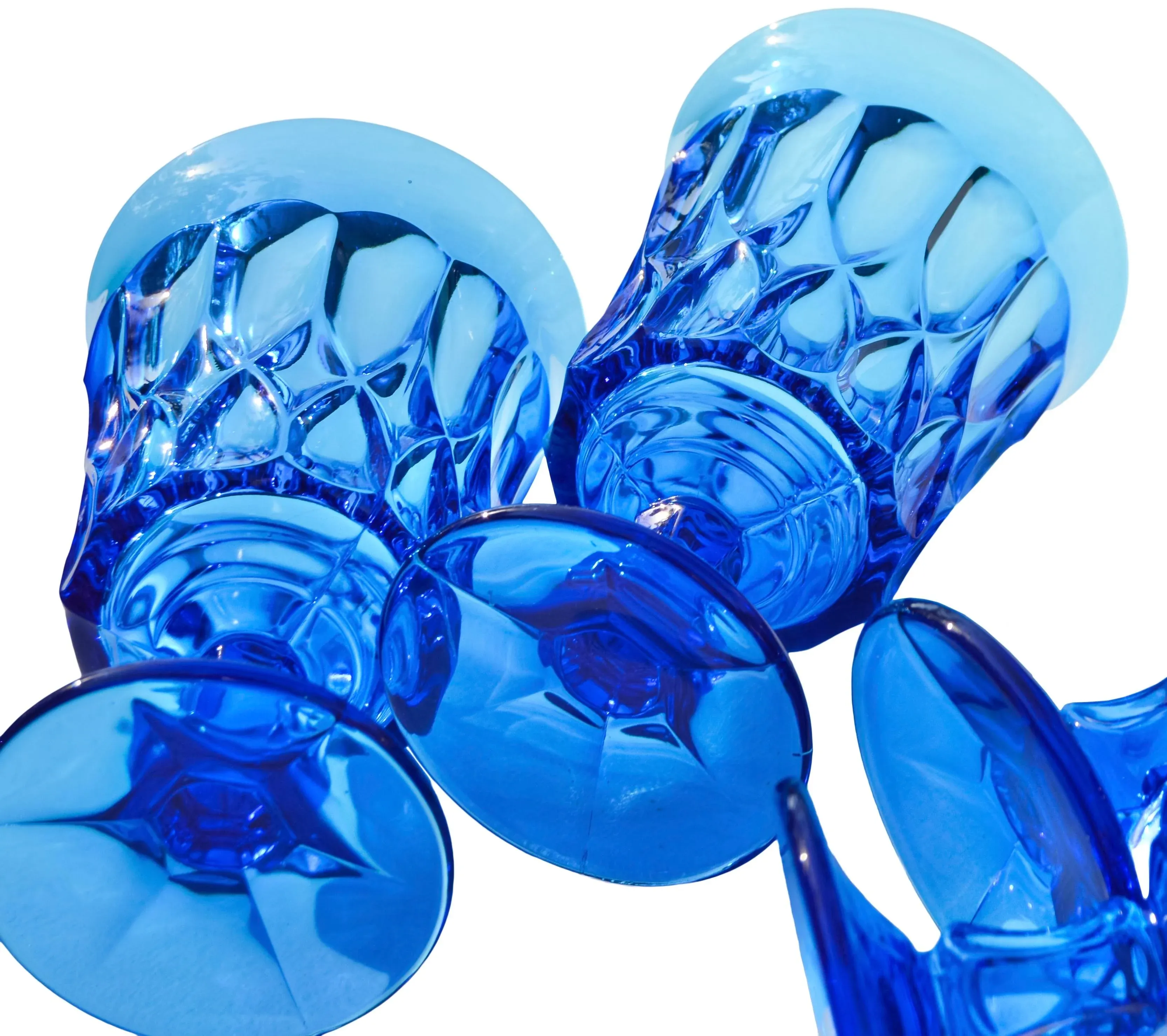Mid 20th Century Hand-Blown Blue Americana Textured Glasses- Set of 4 main image 0