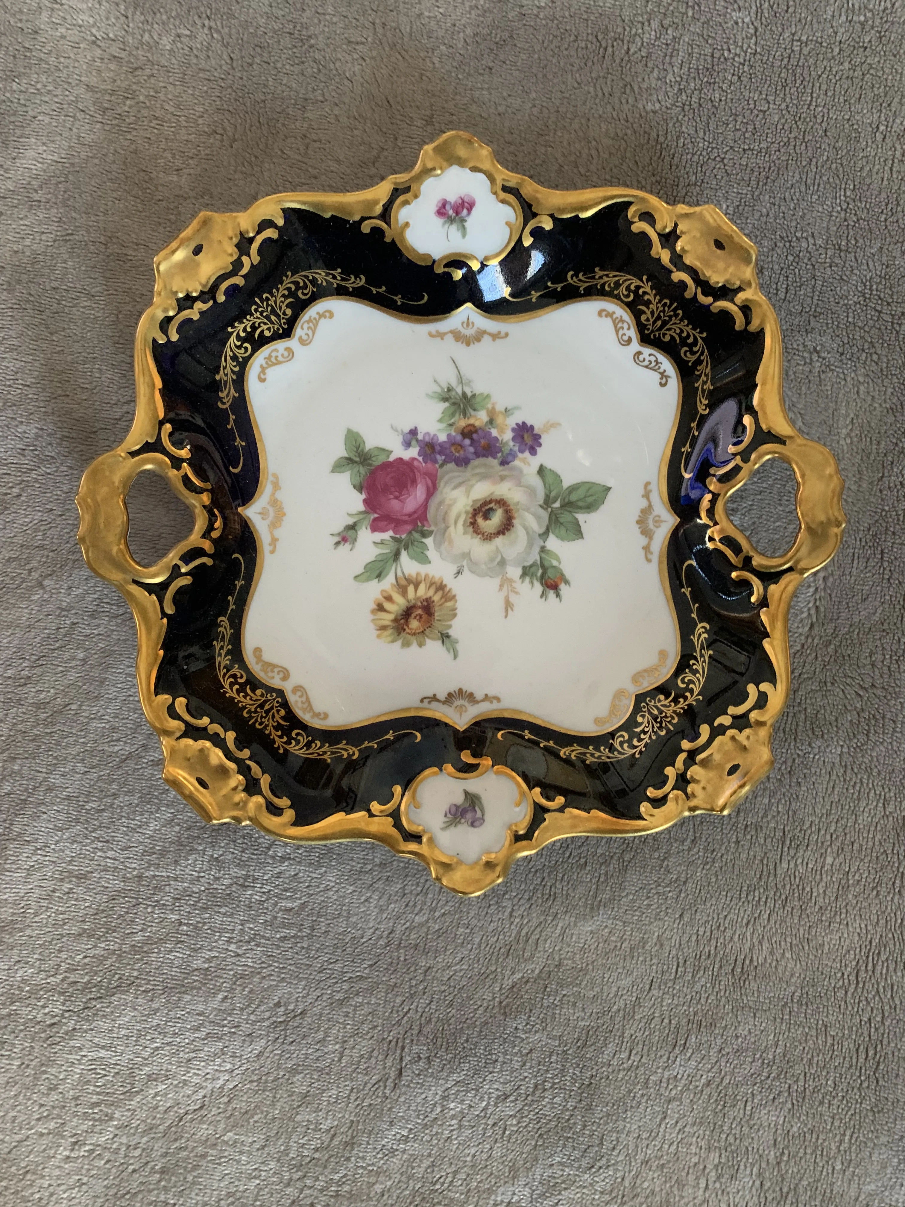 1950s German Bavaria Alka Kunst Kaiser Cobalt Blue Hp Porcelain