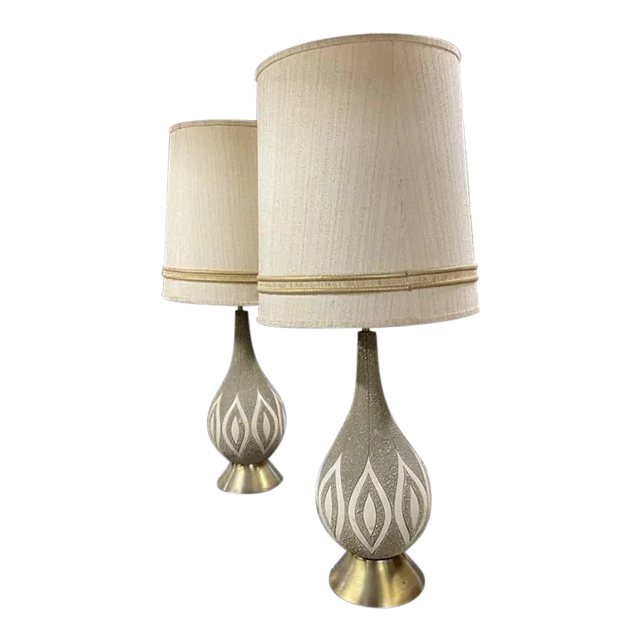 MidCentury Modern Chalkware Table Lamps, Set of 2, Original Shades