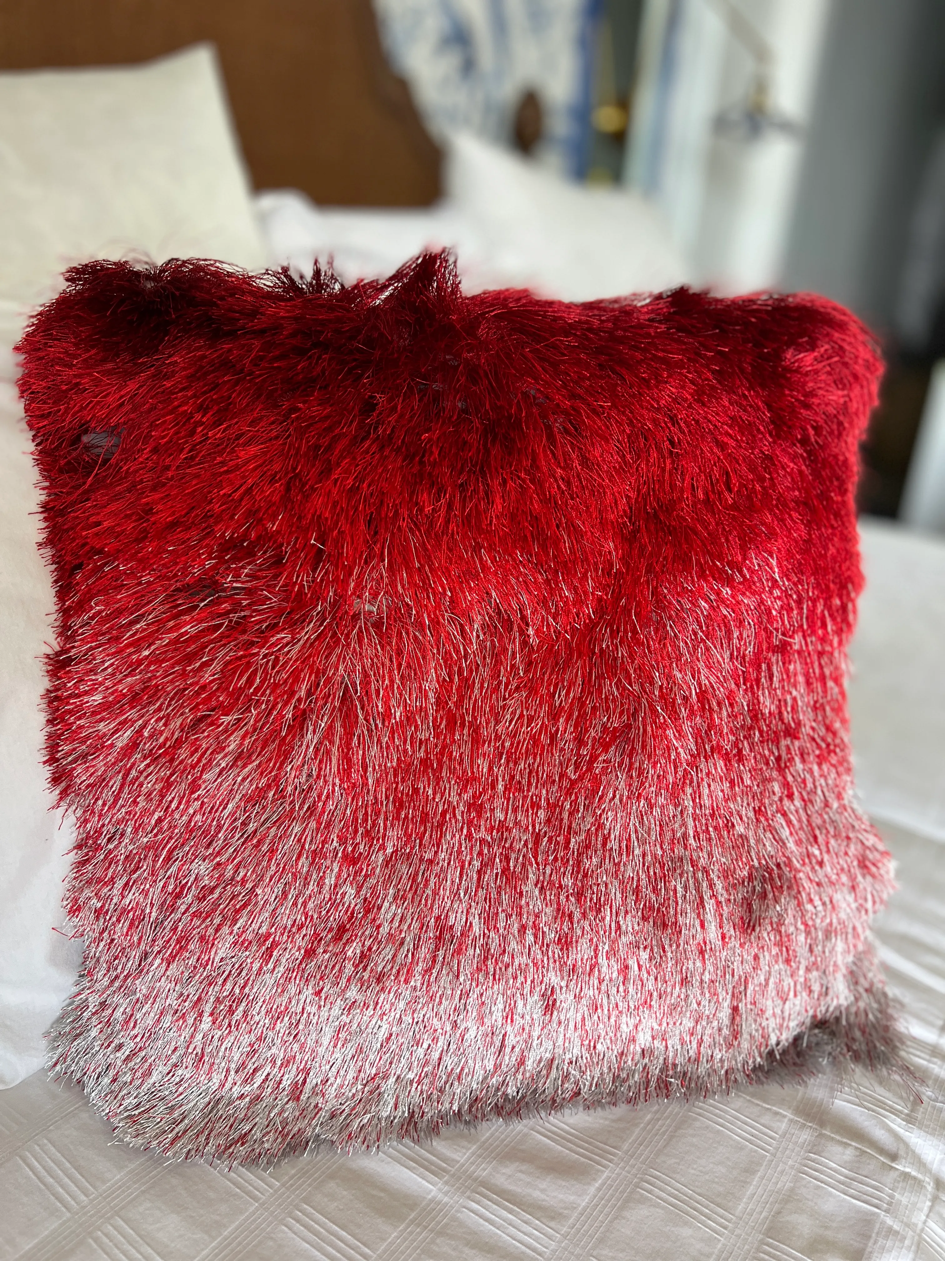 Nourisan Mina Victory Red Shag Pillow Chairish