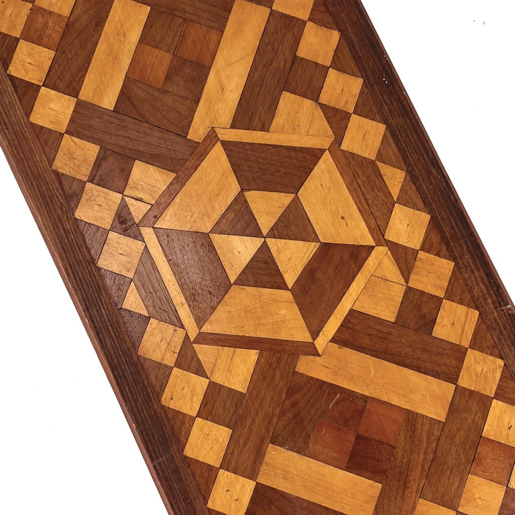 Vintage Wood Table Marquetry Inlay Pattern African Marquetry Table