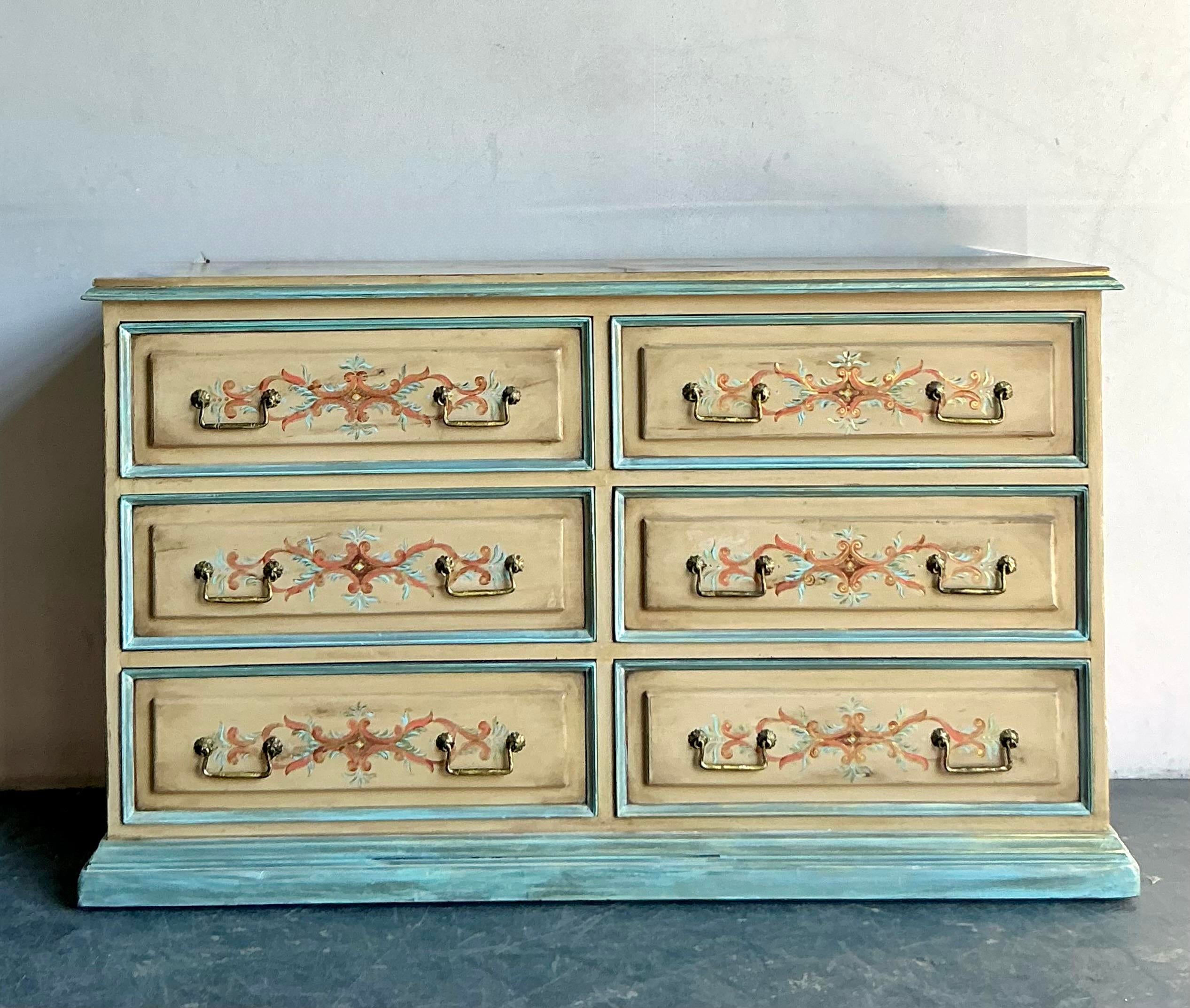 Vintage Boho Hand Painted Dresser | Chairish