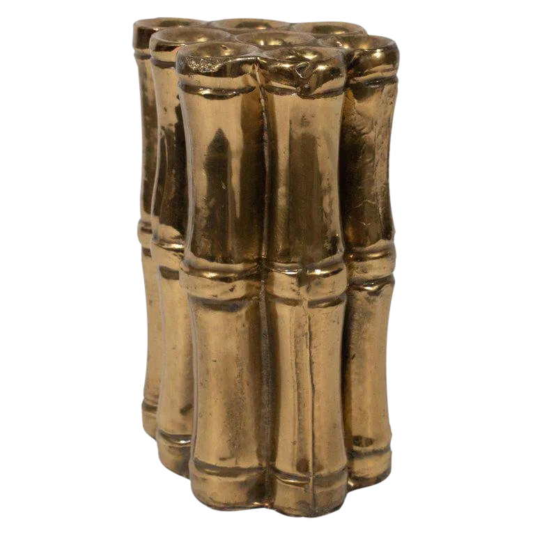 Mid-Century Modern Brass Stylized Cane Bamboo Flower Holder