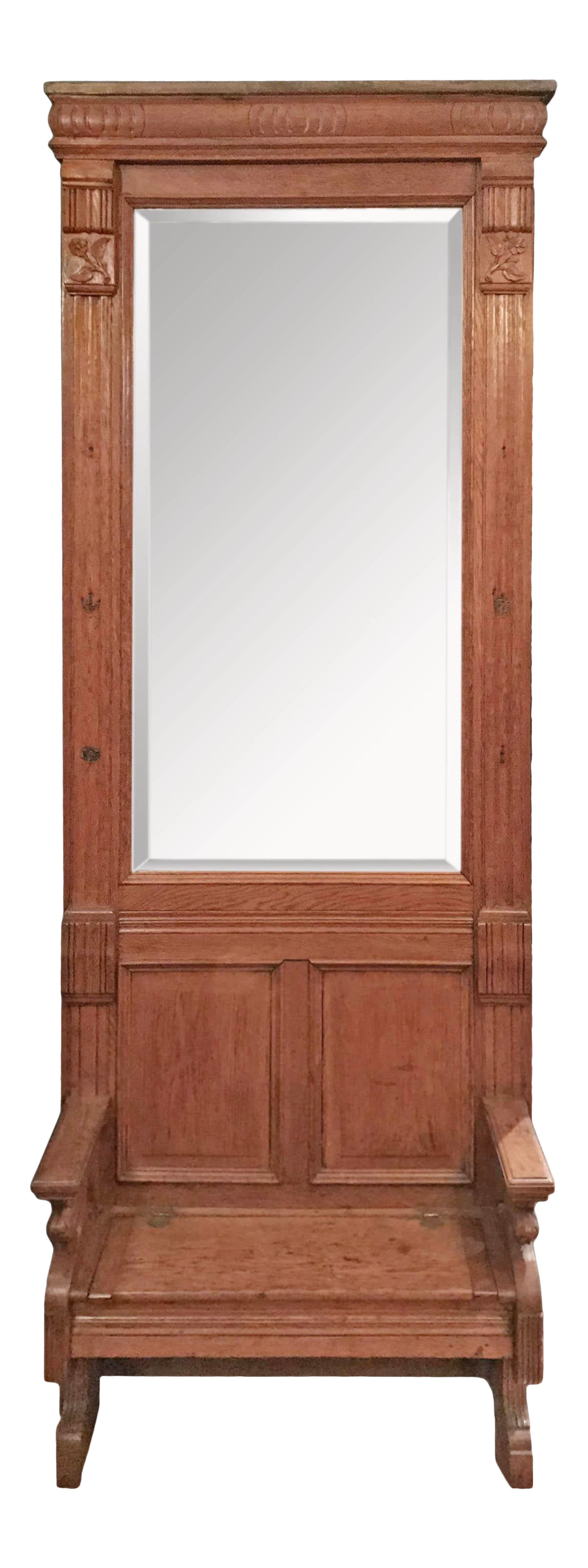 Antique Oak Eastlake Hall Mirror With Beveled Glass Chairish