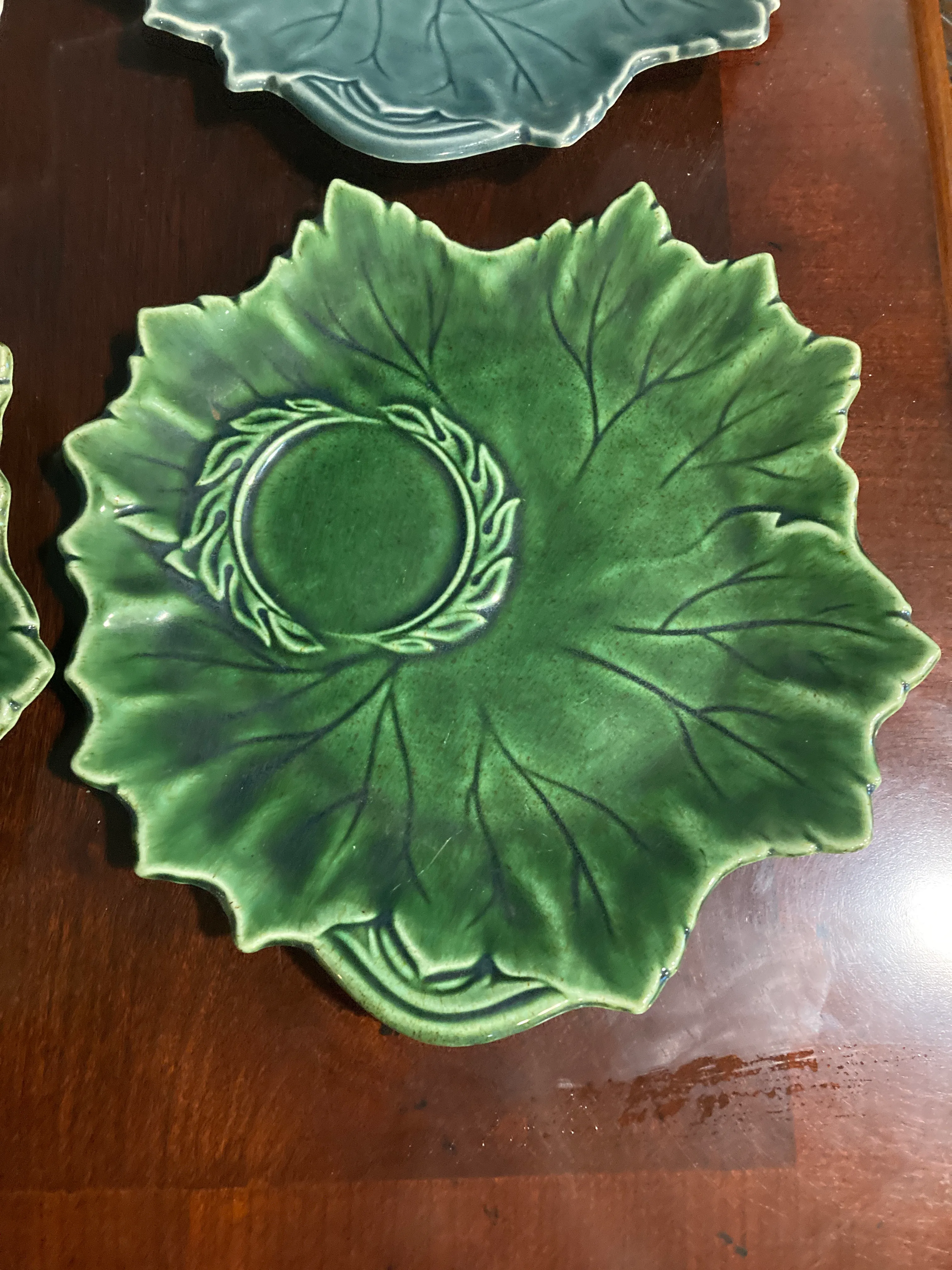 1940's Steubenville Woodfield Majolica Leaf Plates- Set of 6