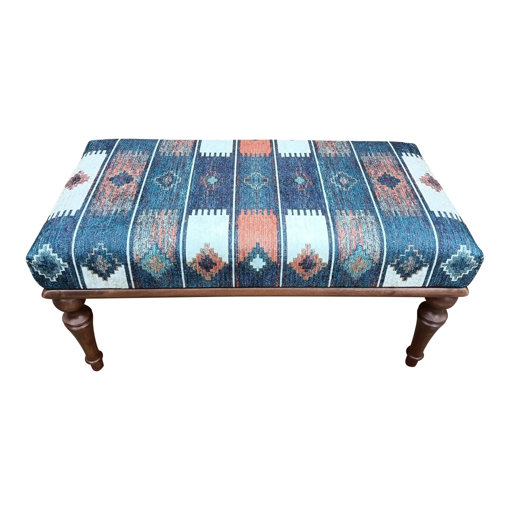 Handmade Turkish Printed Rug Fabric Upholstered Vanity Bench