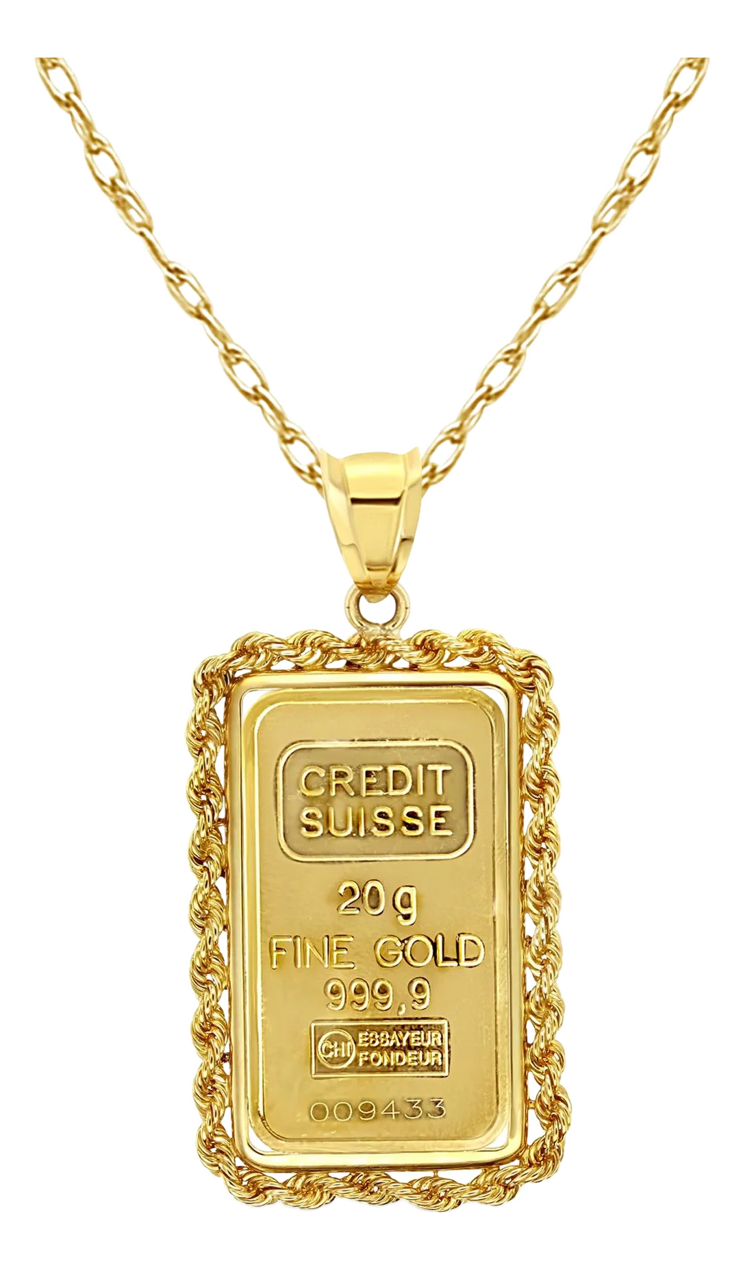 Solid 14k Yellow Gold 6-Prong Bezel Pendant Setting For 1 Gram Credit Suisse Bar