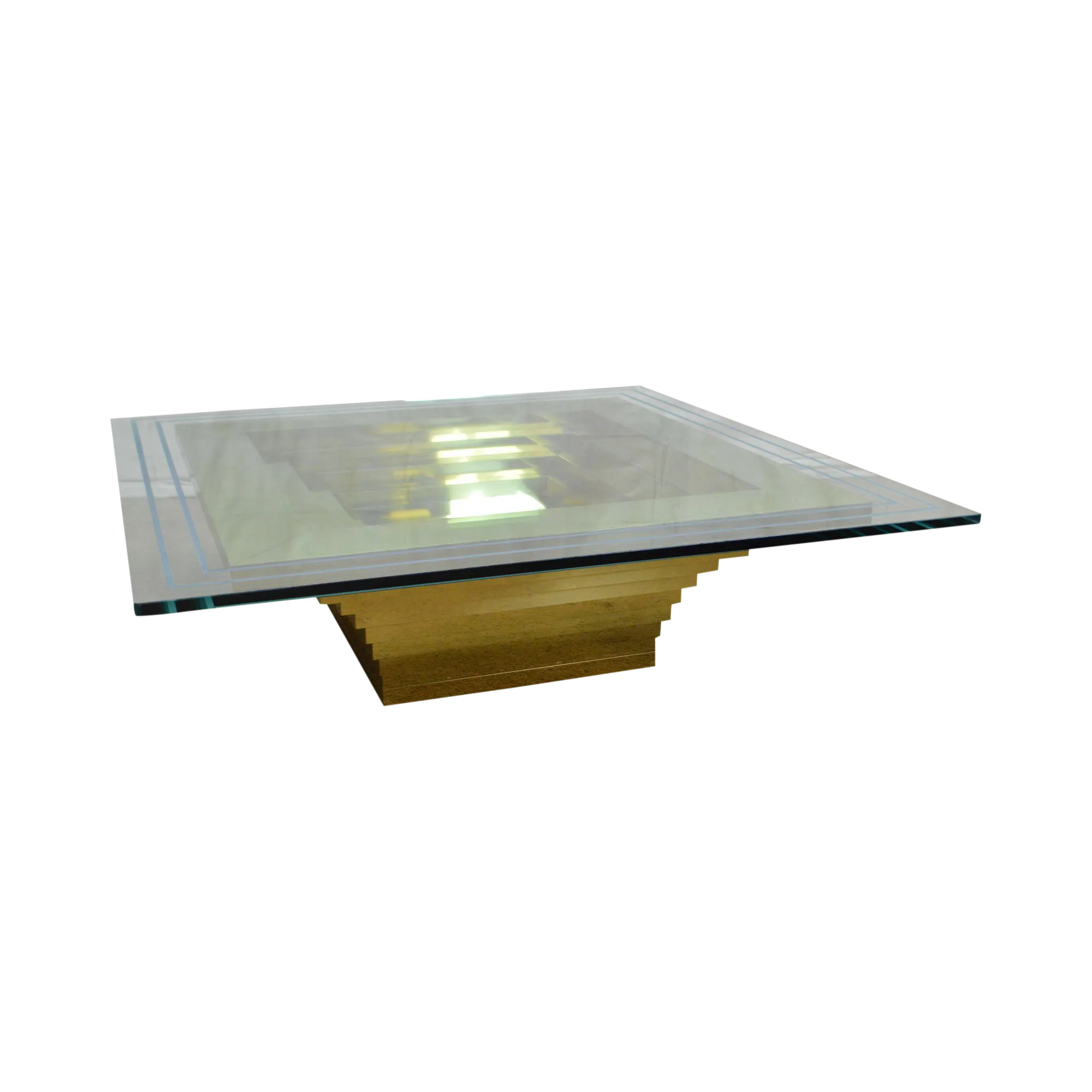 Mid Century Modern Cityscape Stacking Brass Large Square Glass Top Coffee Table Chairish