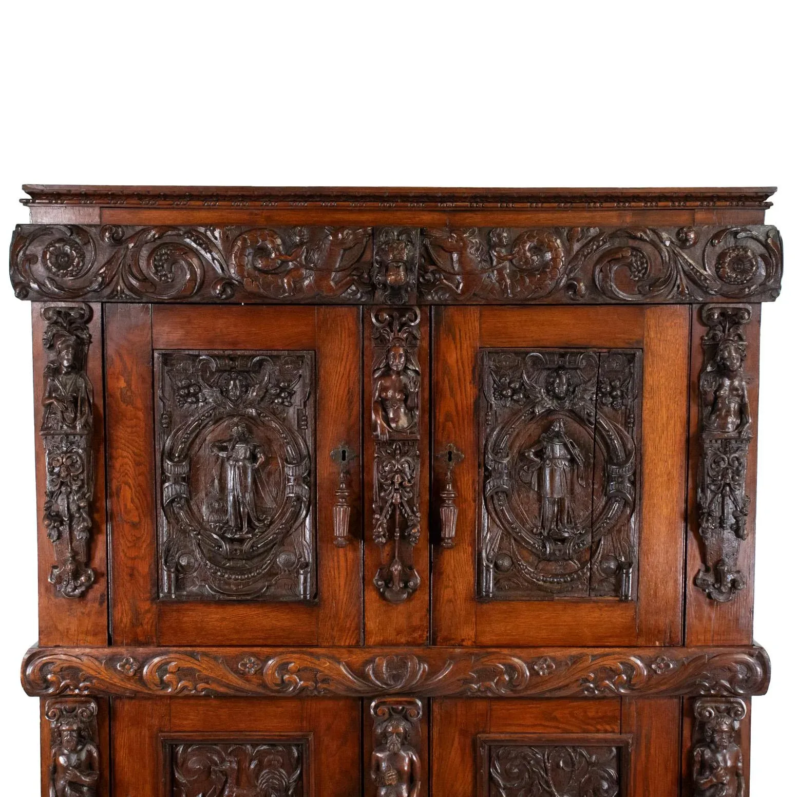 19th Century French Renaissance Revival Cabinet With Ornamental Figural Carvings