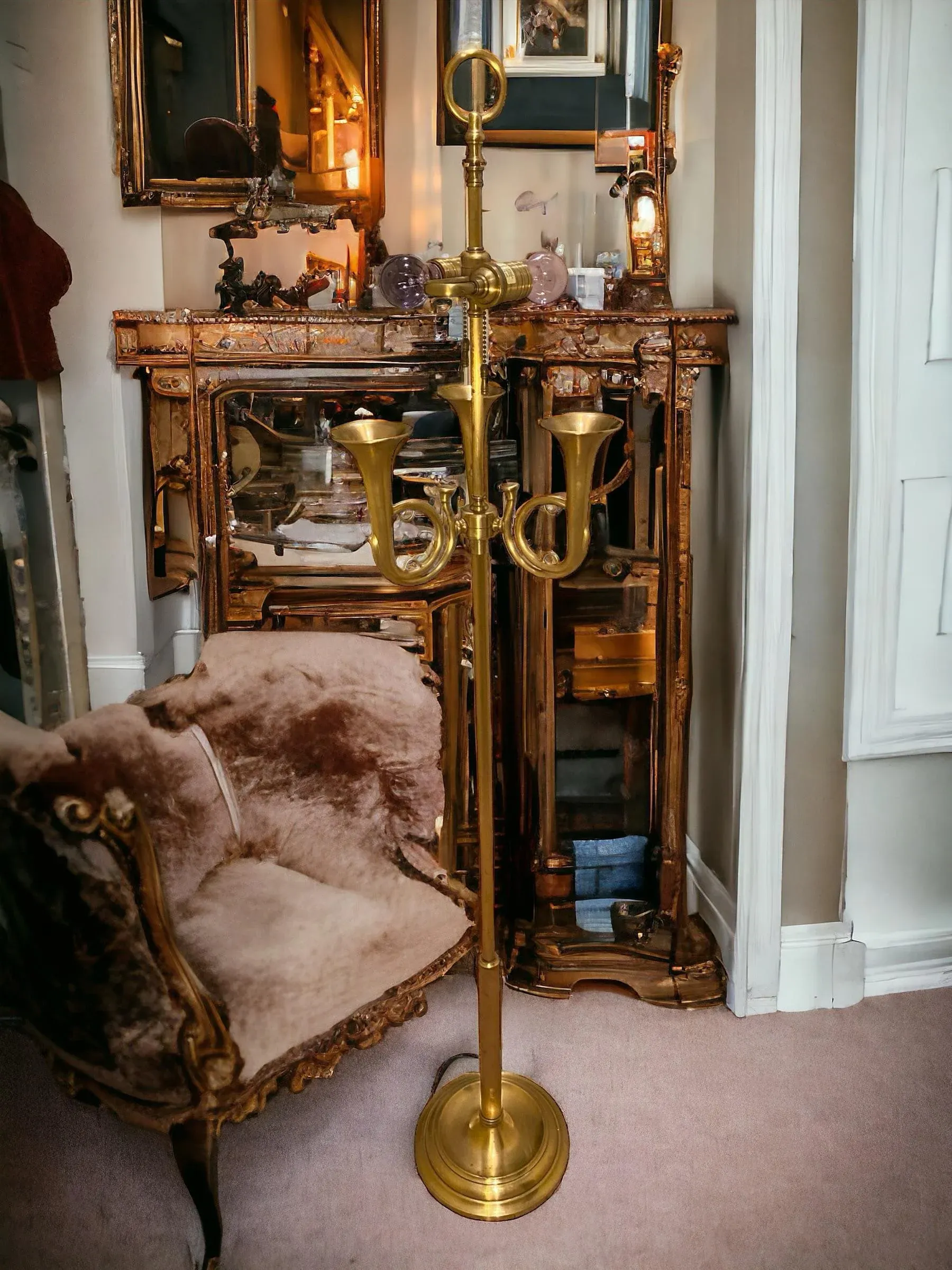 Late 20th Century Wildwood Solid Brass Triple French Horn Floor