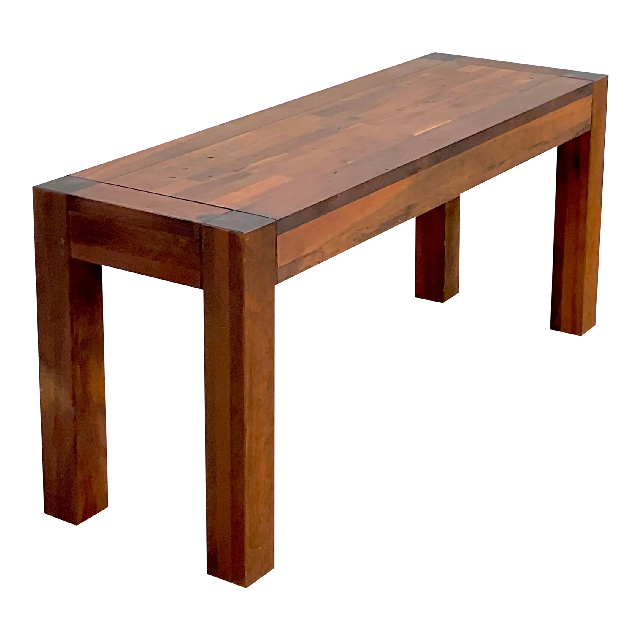 Vintage Boho Wood Block Parsons Console Table | Chairish