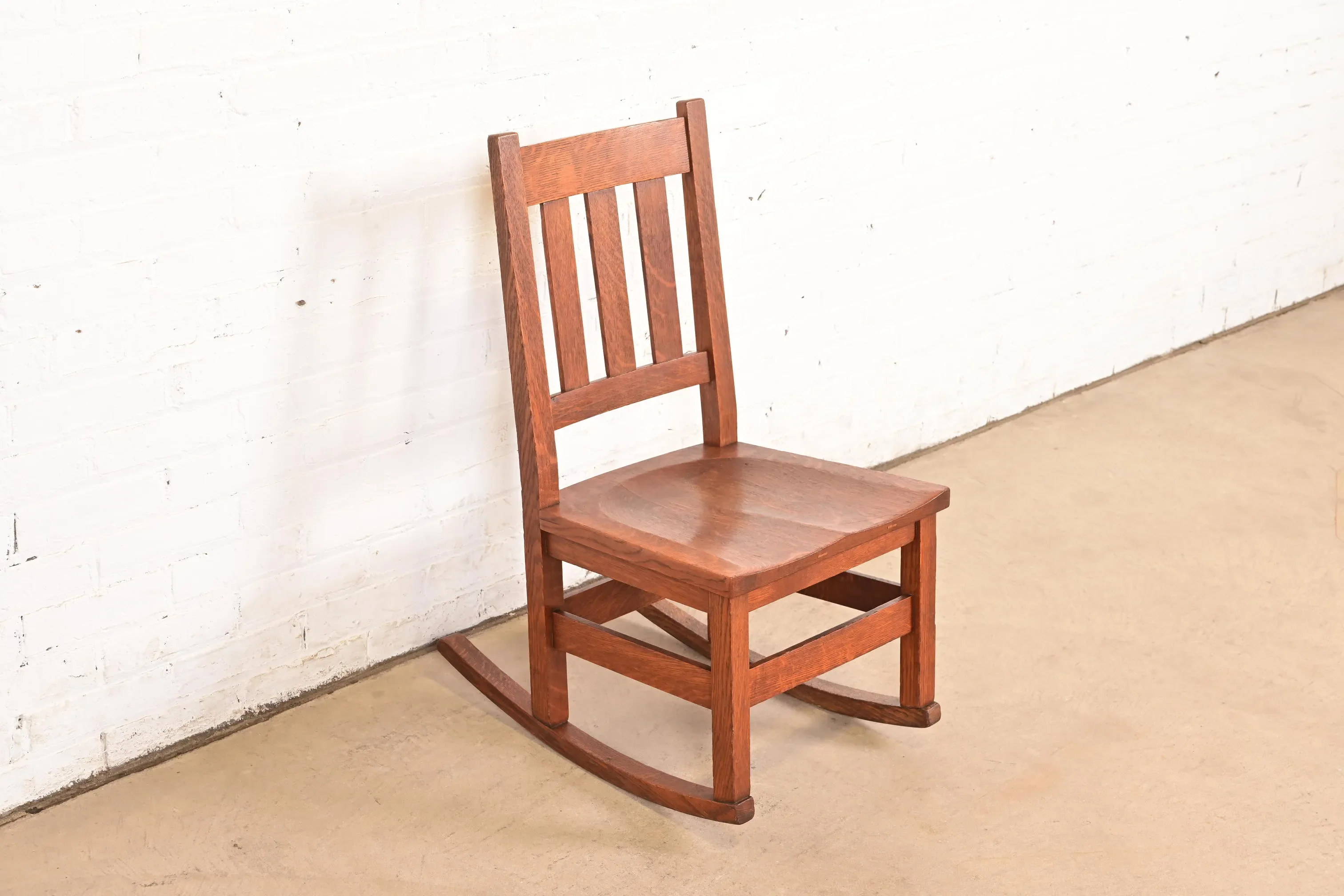 Stickley Brothers Antique Mission Oak Arts & Crafts Sewing Rocking Chair, Circa 1900