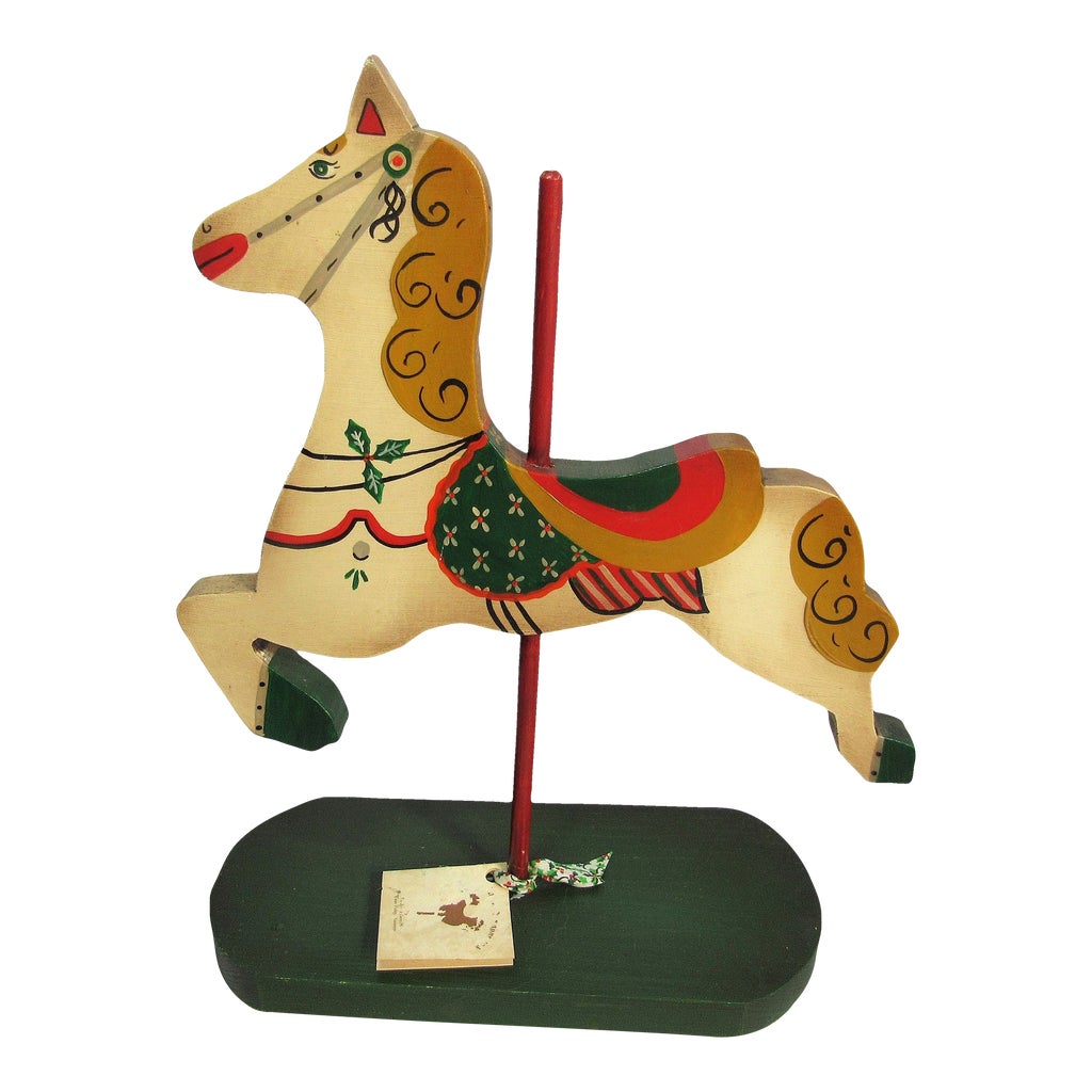 Vintage Handmade Wooden Carousel Horse Figure Christmas 1983 | Chairish
