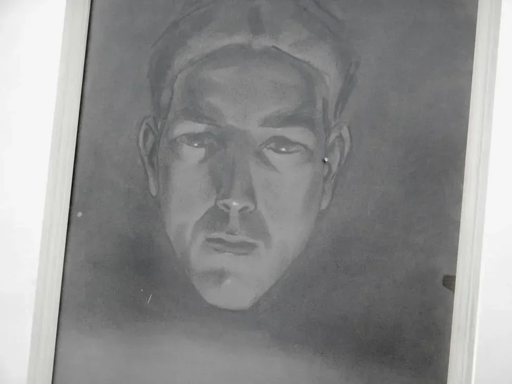 Mina Anselmi, Face of Man, 1935, Charcoal Drawing, Framed