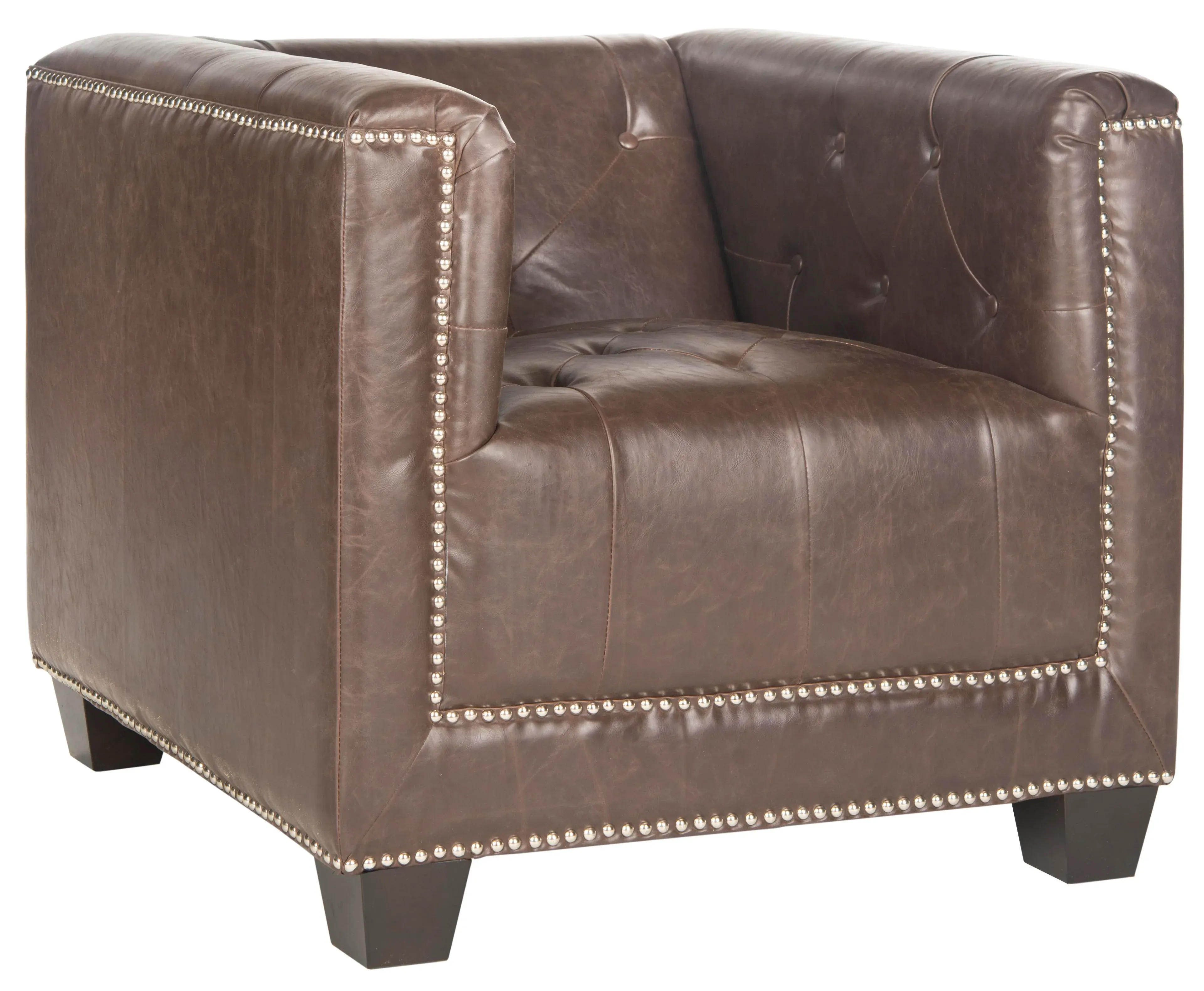 Edwards Club Chair With Silver Nailheads in Antique Brown & Espresso