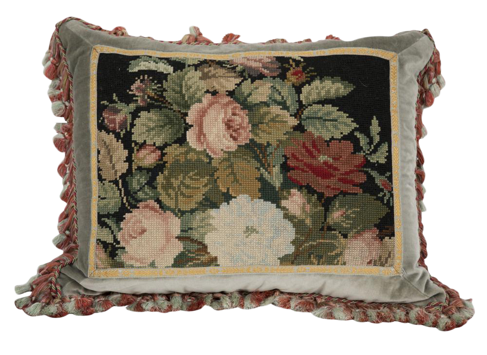 Victorian Needlework Pillow With Silk Backing Chairish